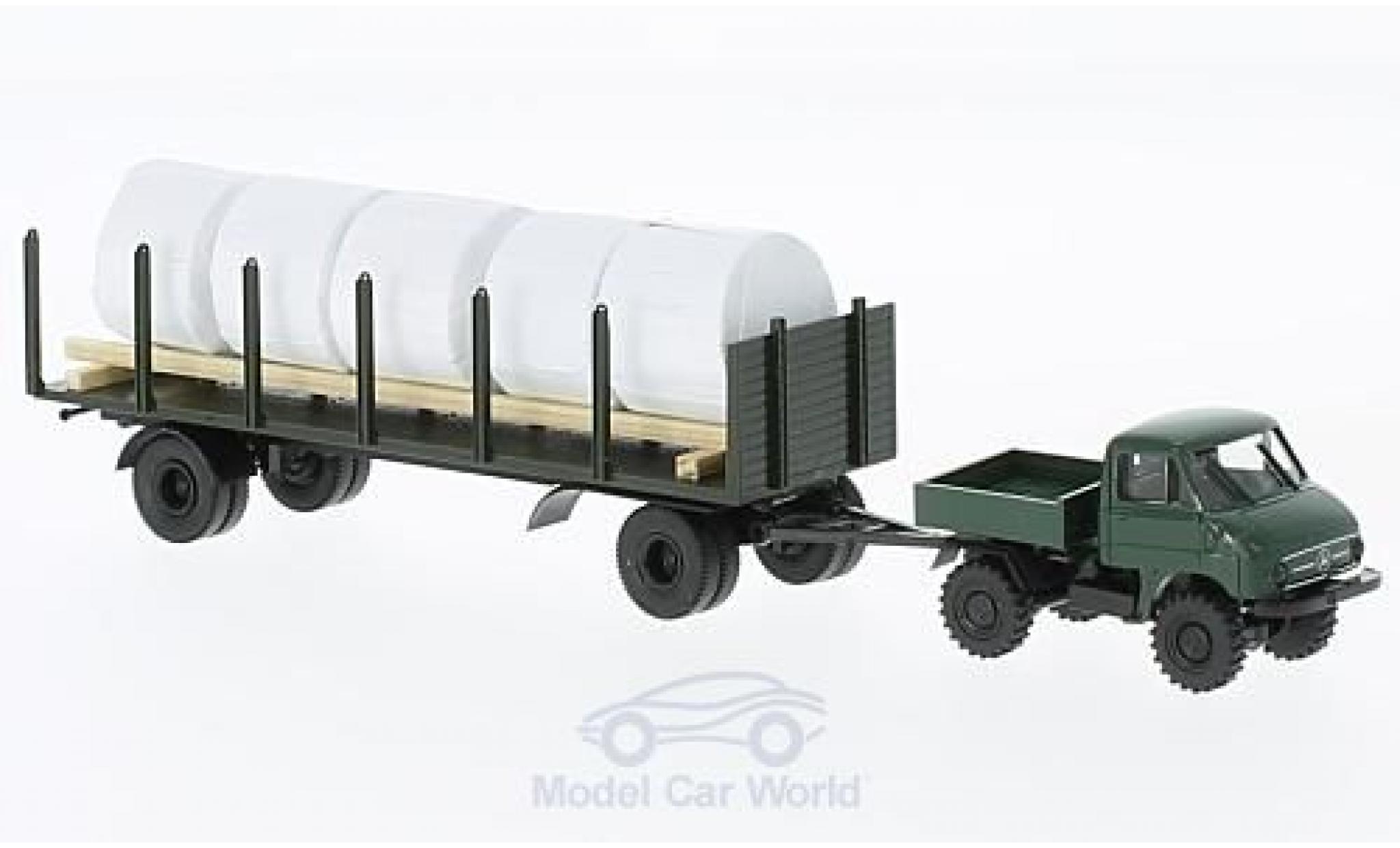 Mercedes Unimog 1/87 Brekina 411 mit Anhänger und Ladegut/Heuballen modellino in miniatura