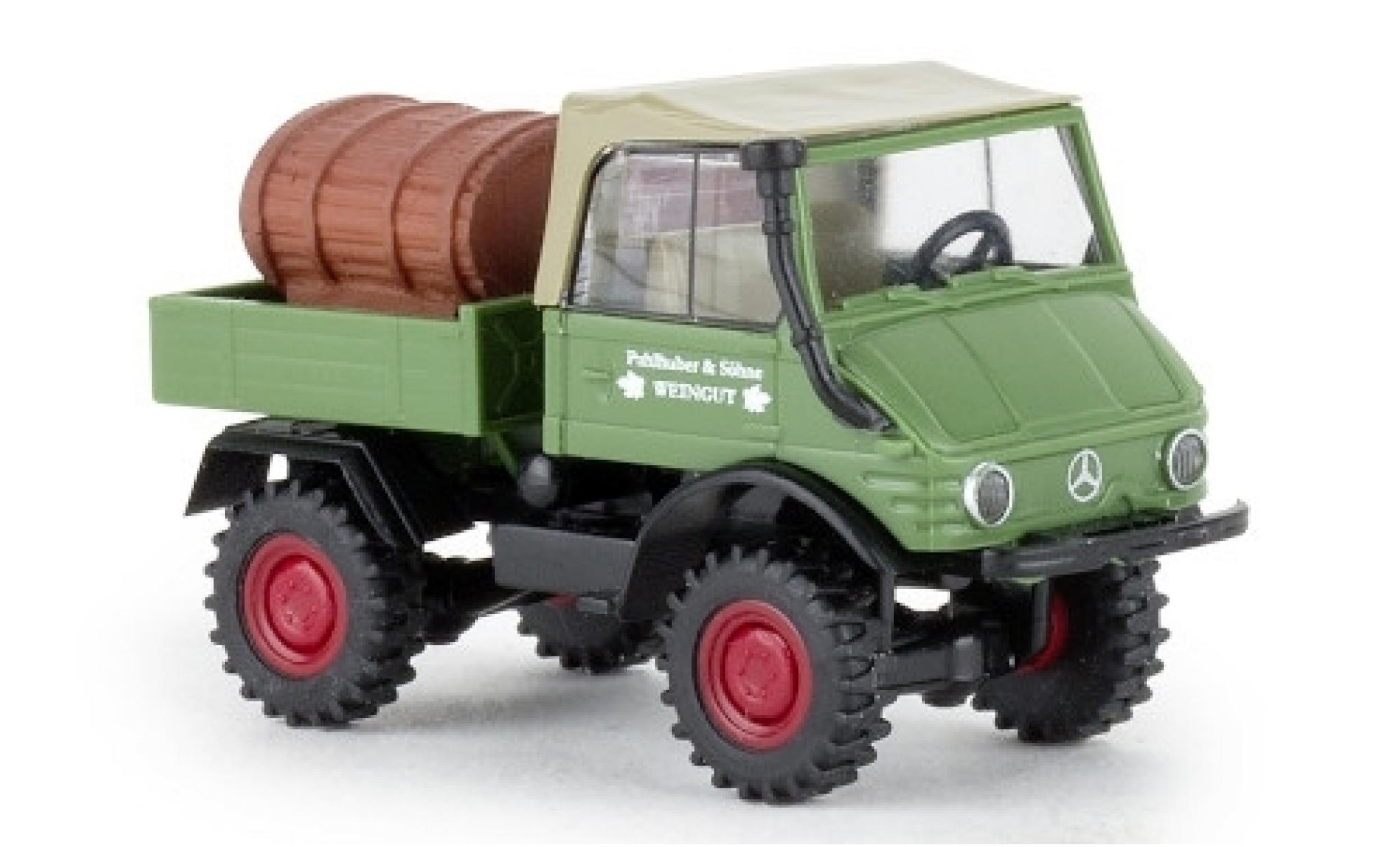 Mercedes Unimog 1/87 Brekina 421 Weingut Palhuber 1966 plateforme avec Weinfass modellino in miniatura