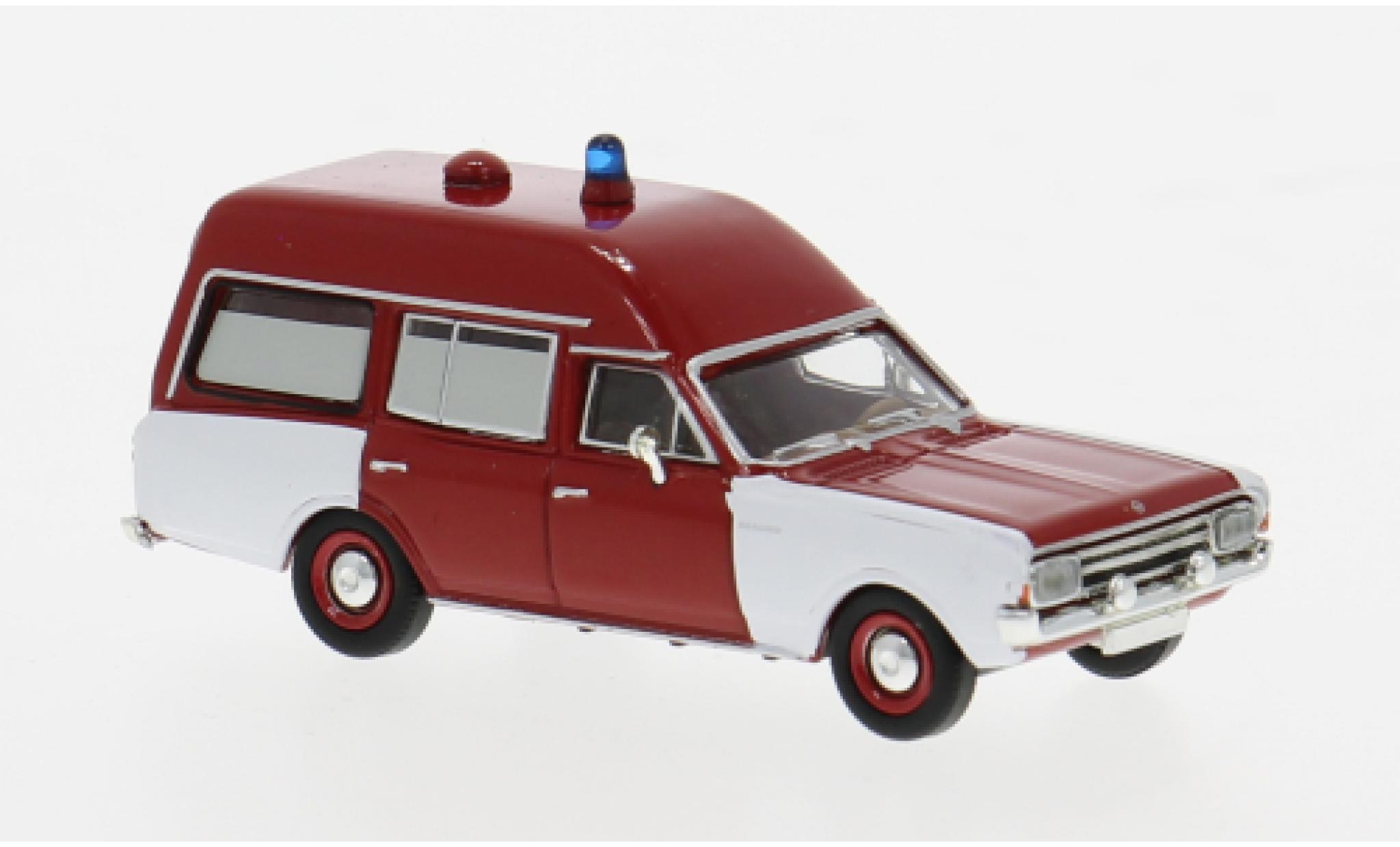Opel Rekord Brekina C KTW rot/weiss Feuerwehr 1968 1:87 modellino in miniatura