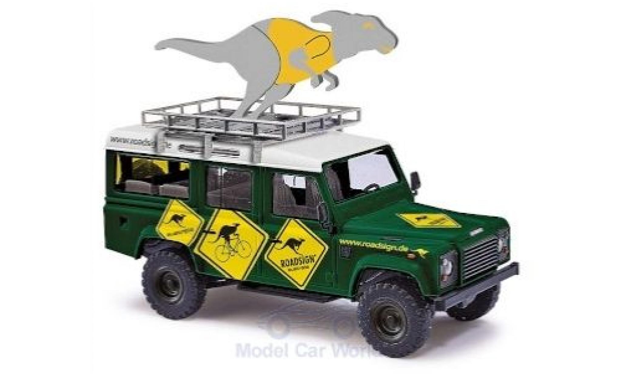 Land Rover Defender 1/87 Busch verde/Dekor Roadsign 1983 modellino in miniatura