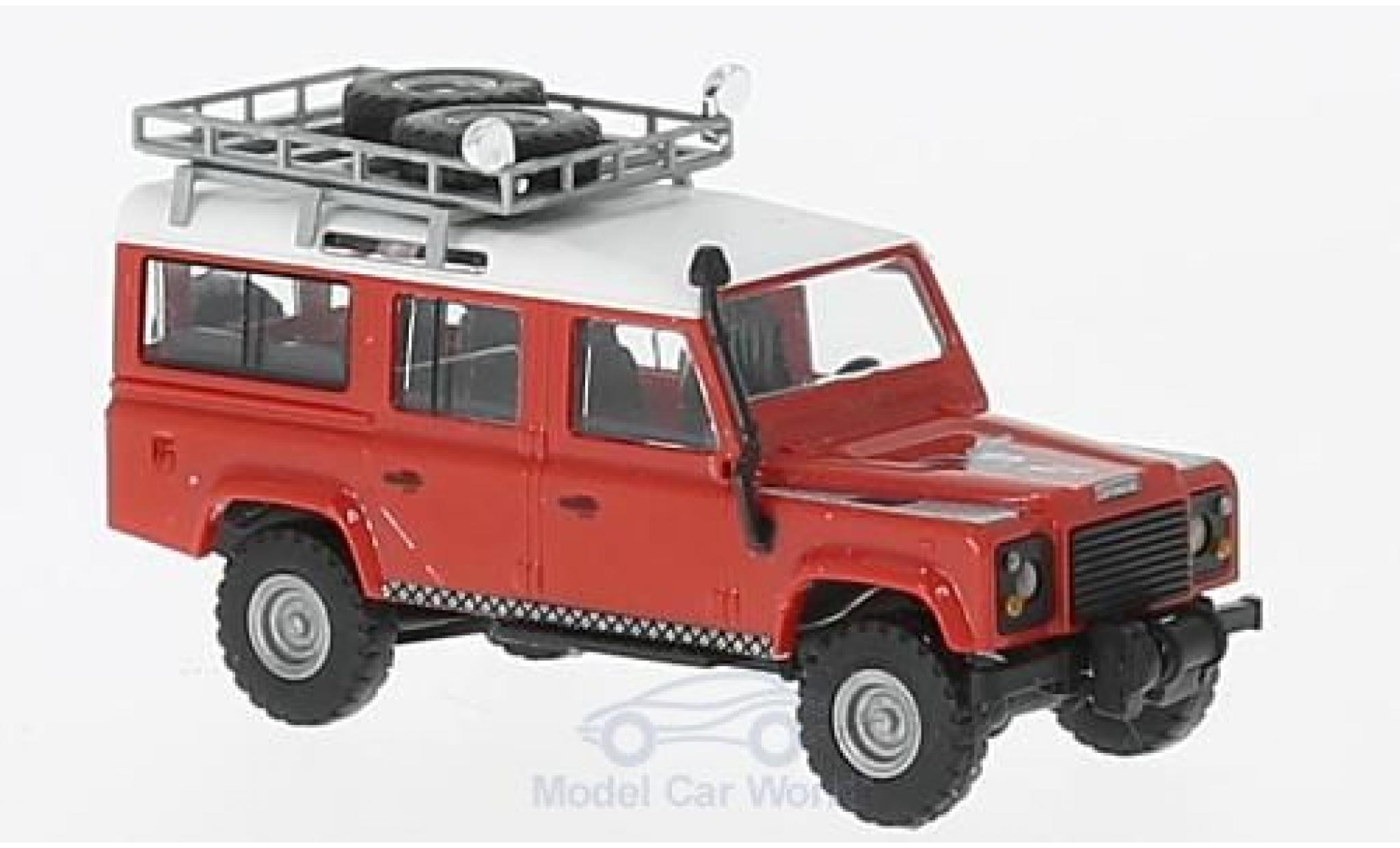 Land Rover Defender 1/87 Busch rosso/bianco Lion 1983 mit Dachgepäckträger und zwei Ersatzreifen modellino in miniatura