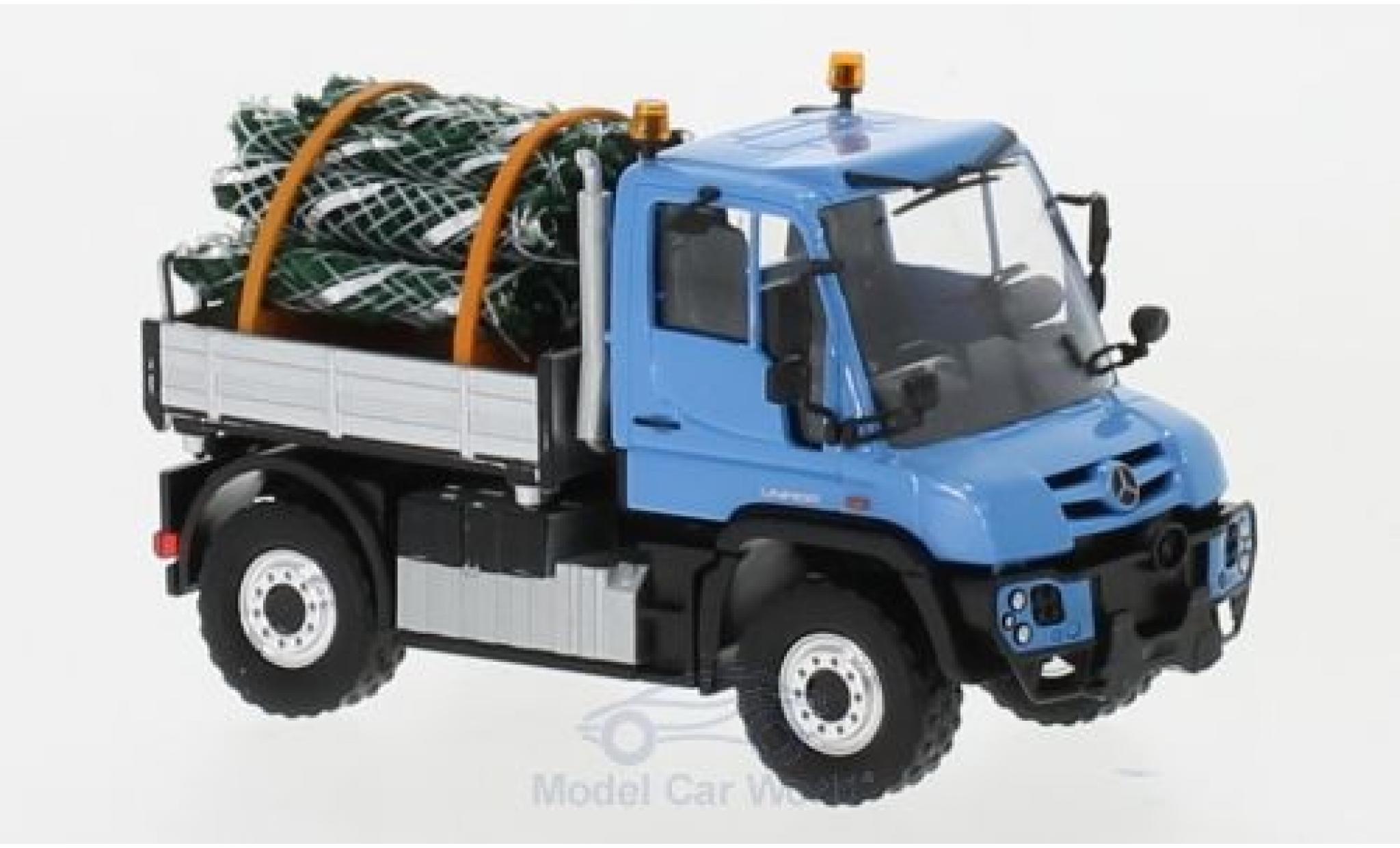 Mercedes Unimog 1/87 Busch U 430 blu mit Christbäumen modellino in miniatura
