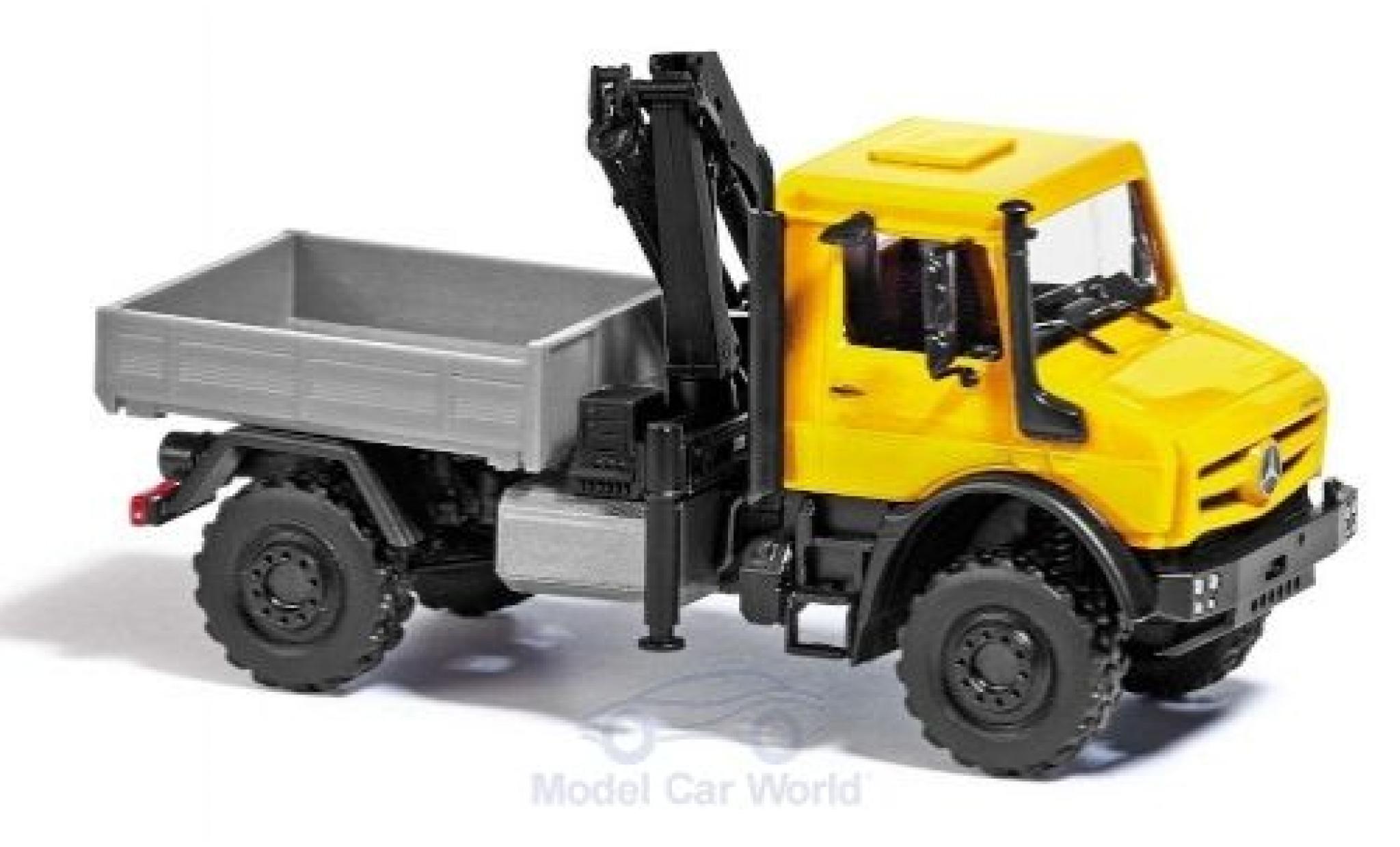 Mercedes Unimog 1/87 Busch U 5023 giallo 2014 mit Ladekran modellino in miniatura
