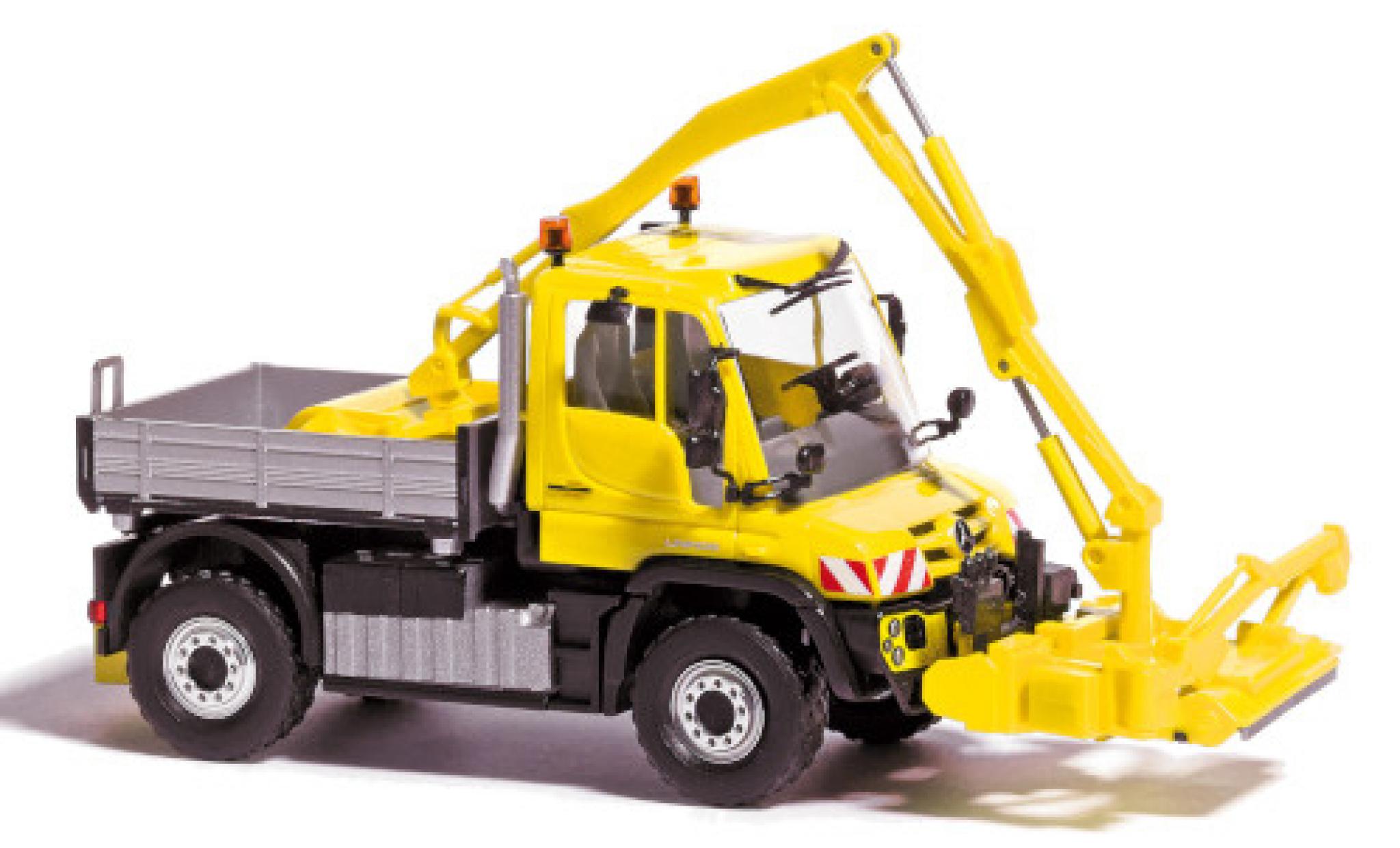 Mercedes Unimog 1/87 Busch U430 giallo 2013 avec dispositif de fauchage modellino in miniatura