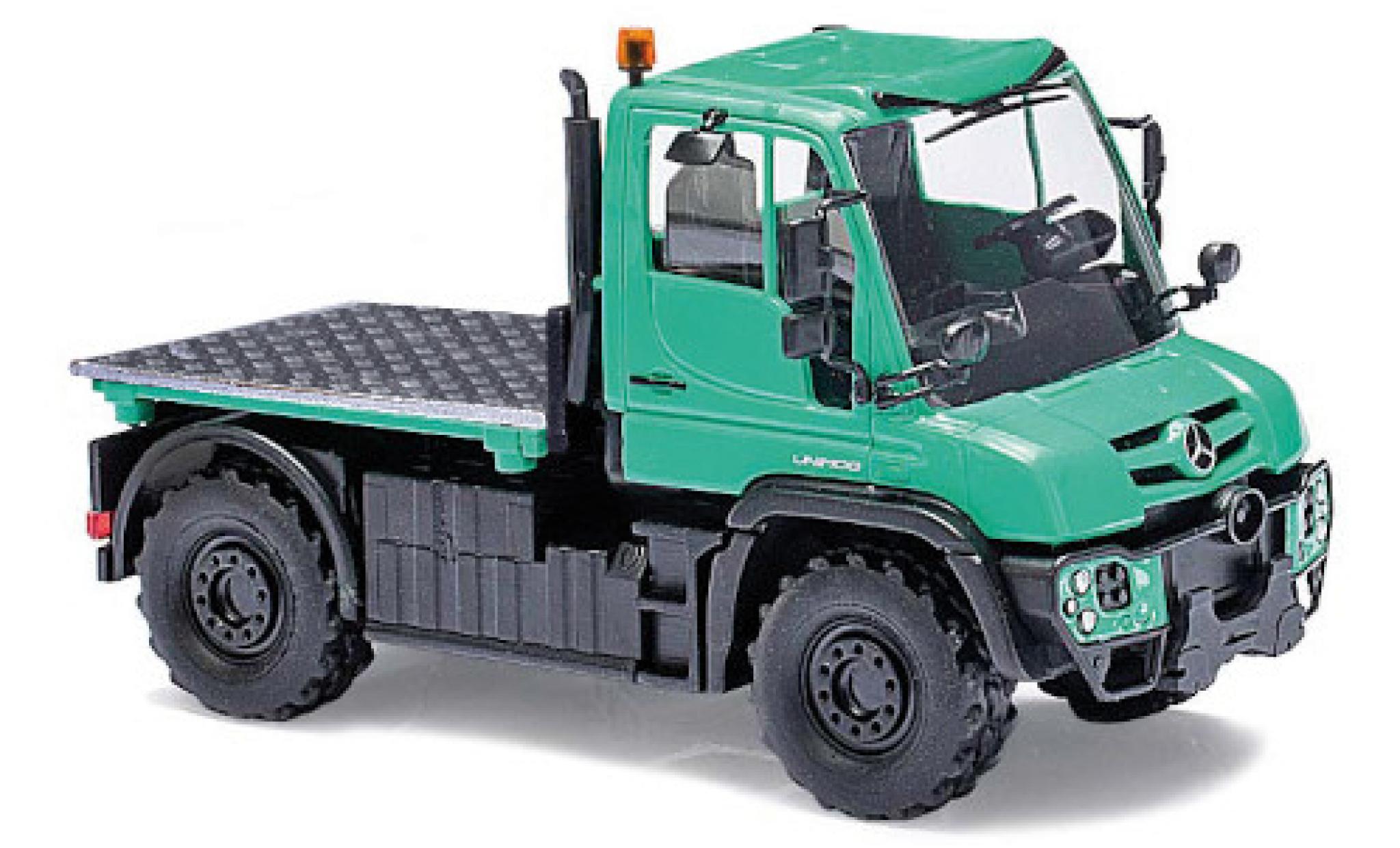 Mercedes Unimog 1/87 Busch U430 verde 2013 avec flacher plateforme modellino in miniatura