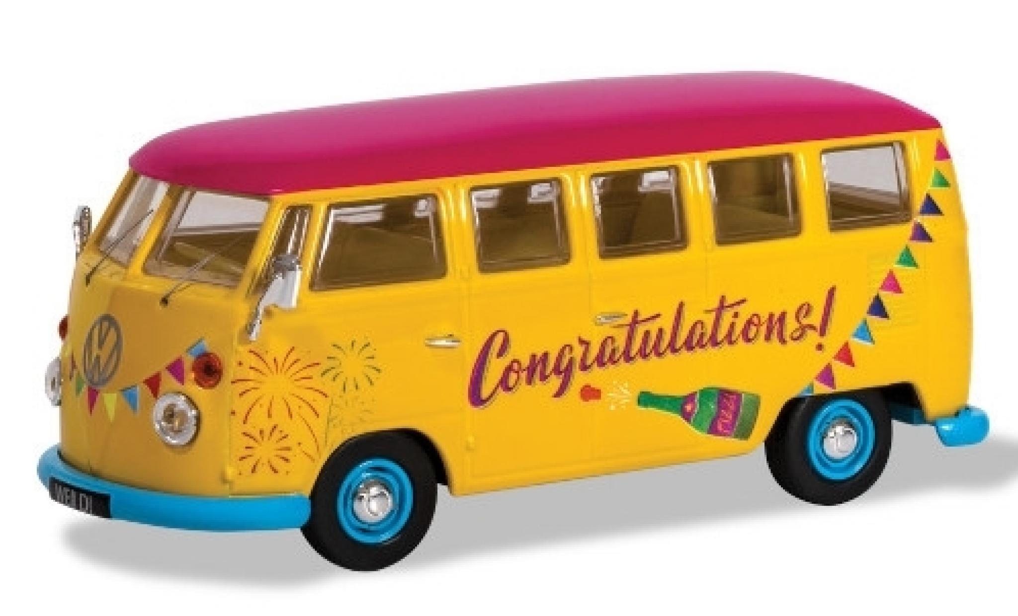 Volkswagen T1 1/43 Corgi Camper giallo/Dekor RHD Congratulations modellino in miniatura