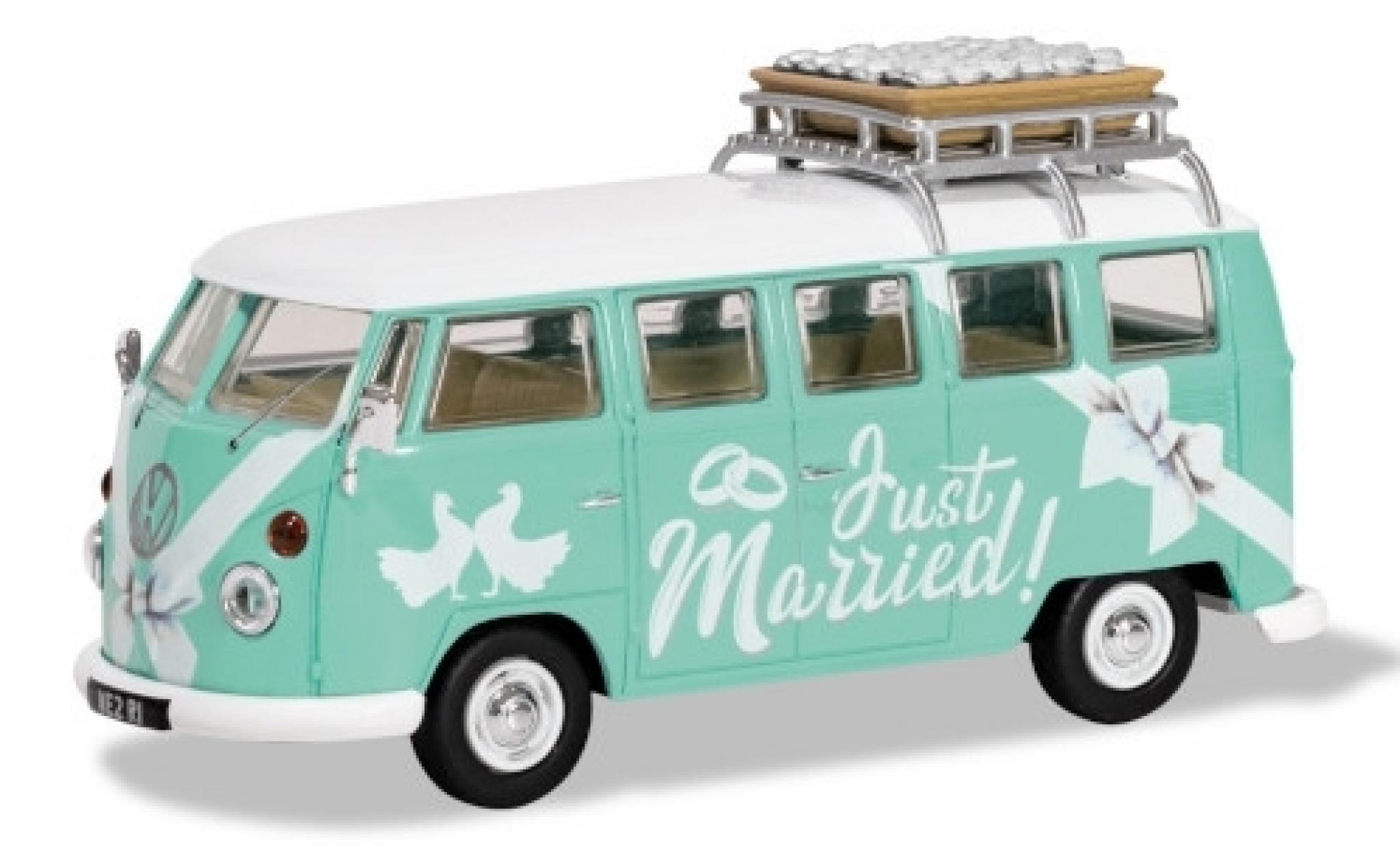 Volkswagen T1 1/43 Corgi Camper türkis/Dekor RHD Just Married modellino in miniatura