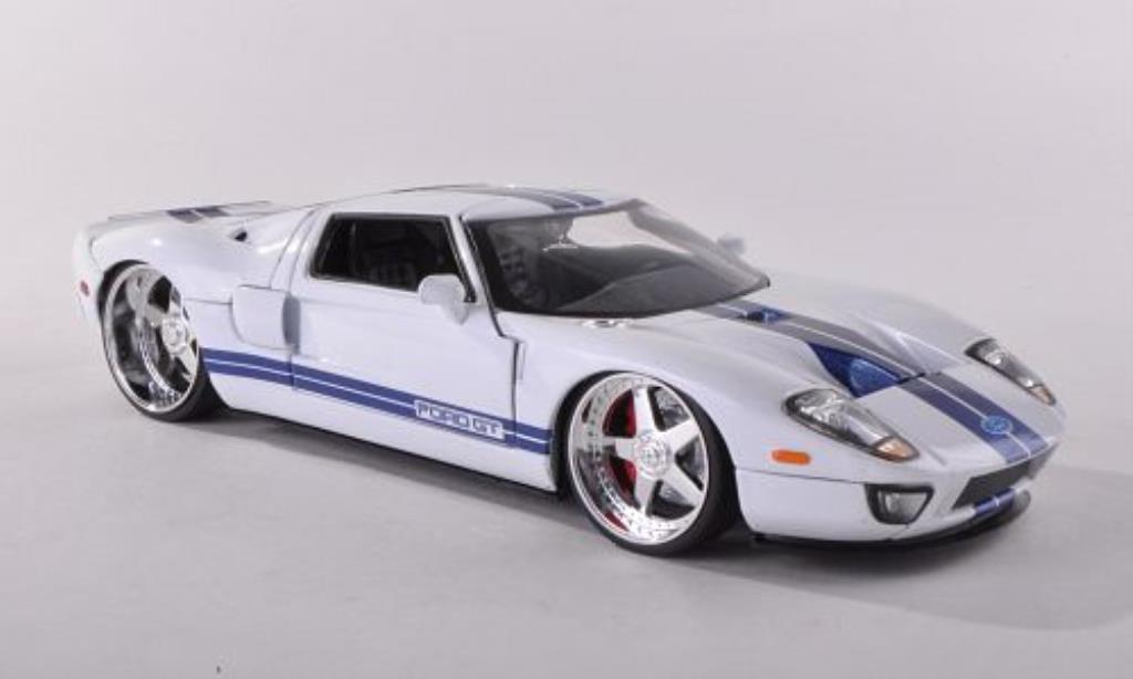 Ford GT 1/24 Jada Toys bianco mit blun Streifen 2005 modellino in miniatura