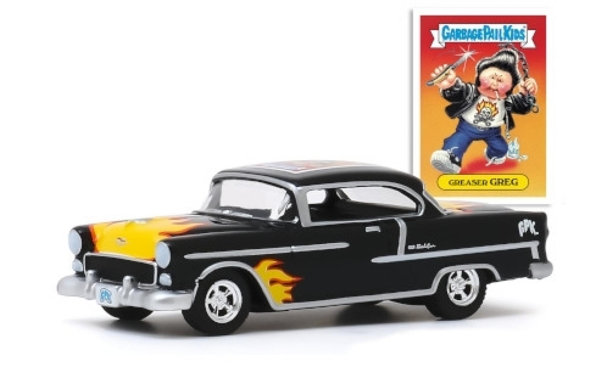 Chevrolet Bel Air 1/64 Greenlight Tuning nero/Dekor 1955 Greaser Greg modellino in miniatura