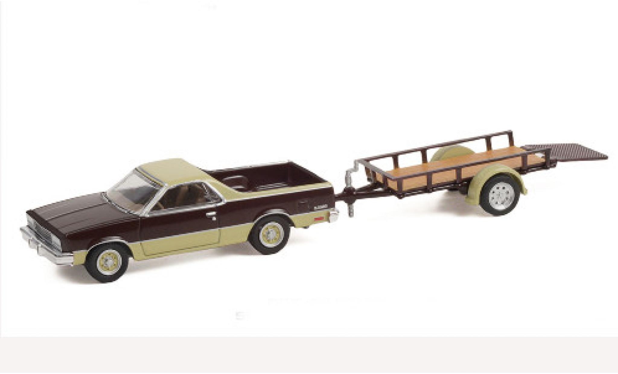 Chevrolet El Camino 1/64 Greenlight Conquista marroneee/beige 1984 mit 1-achs Anhänger modellino in miniatura