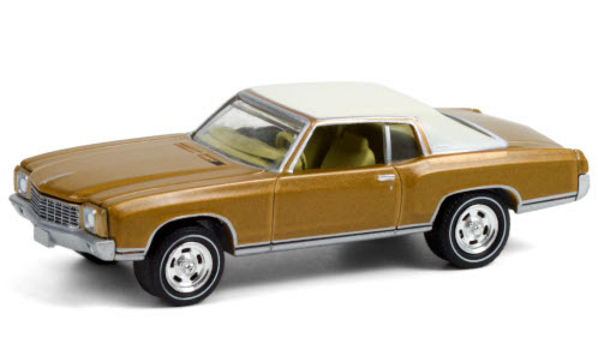 Chevrolet Monte Carlo 1/64 Greenlight gold/matt-bianco 1970 50th Anniversaire of modellino in miniatura