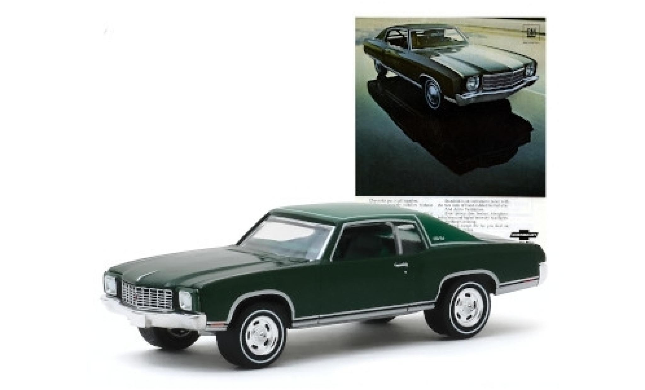 Chevrolet Monte Carlo 1/64 Greenlight metallico verde/matt-verde 1970 modellino in miniatura