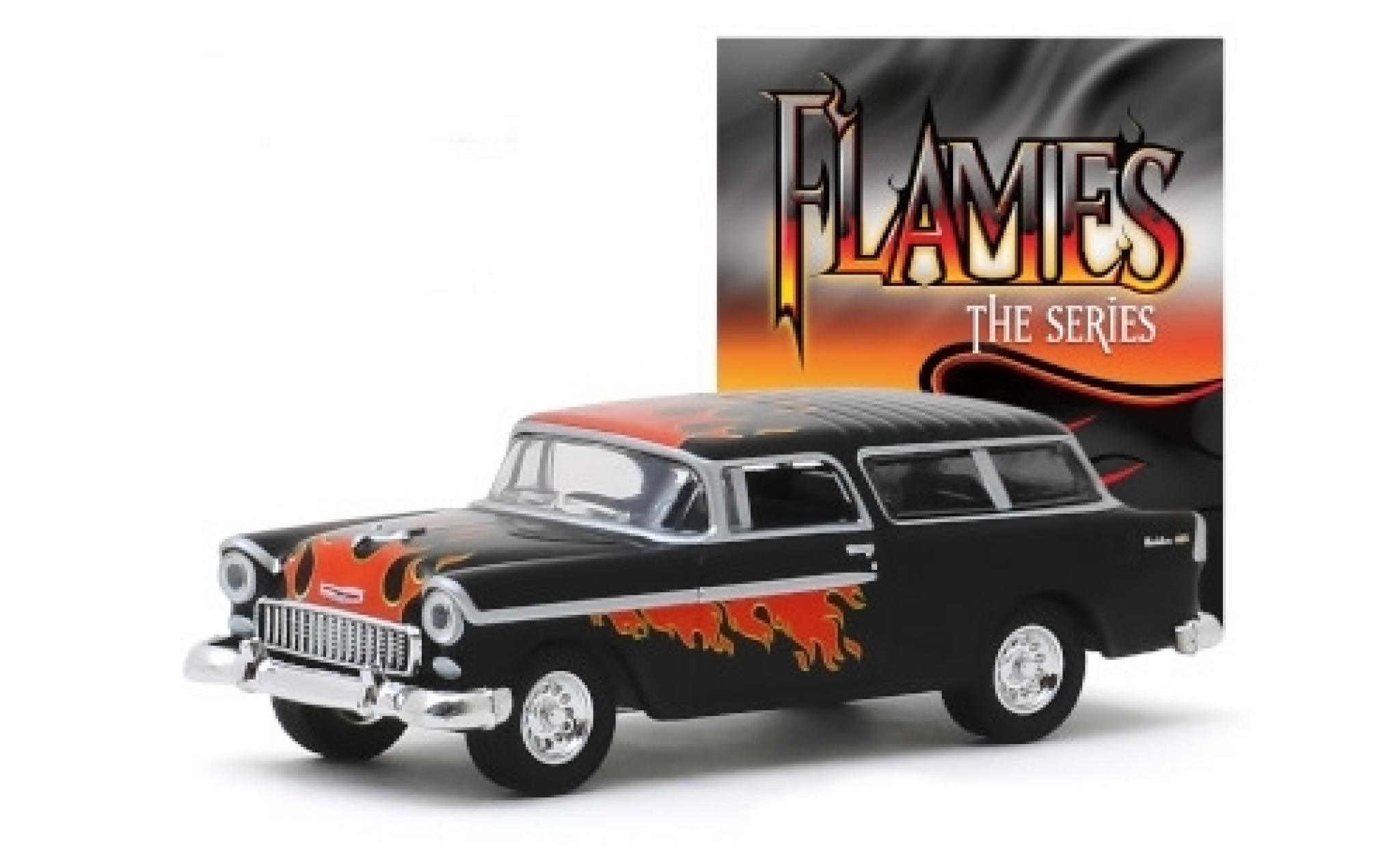 Chevrolet Nomad 1/64 Greenlight Tuning nero/Dekor Flames - The Series 1955 modellino in miniatura