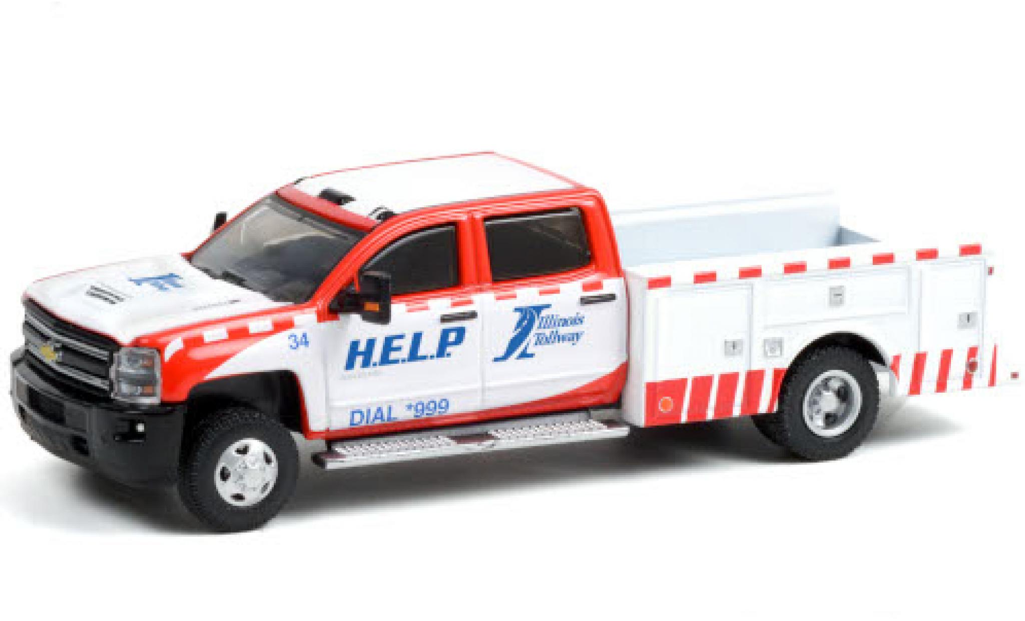 Chevrolet Silverado 1/64 Greenlight 3500 Dually Service Bed Illinois Tollway - H.E.L.P. 2018 modellino in miniatura