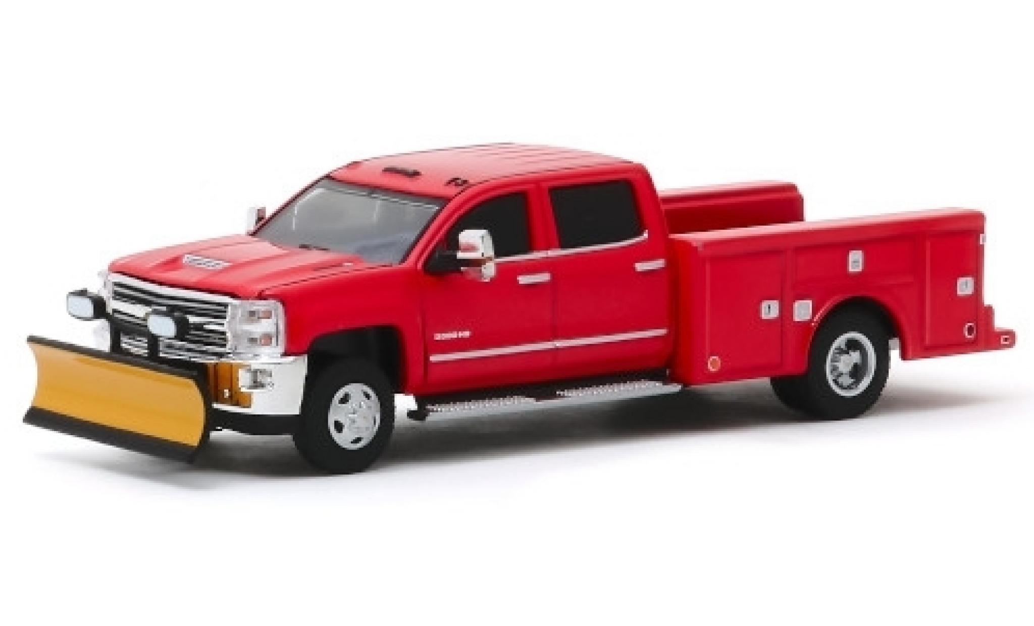Chevrolet Silverado 1/64 Greenlight 3500HD rosso 2018 avec Chasse-neige modellino in miniatura