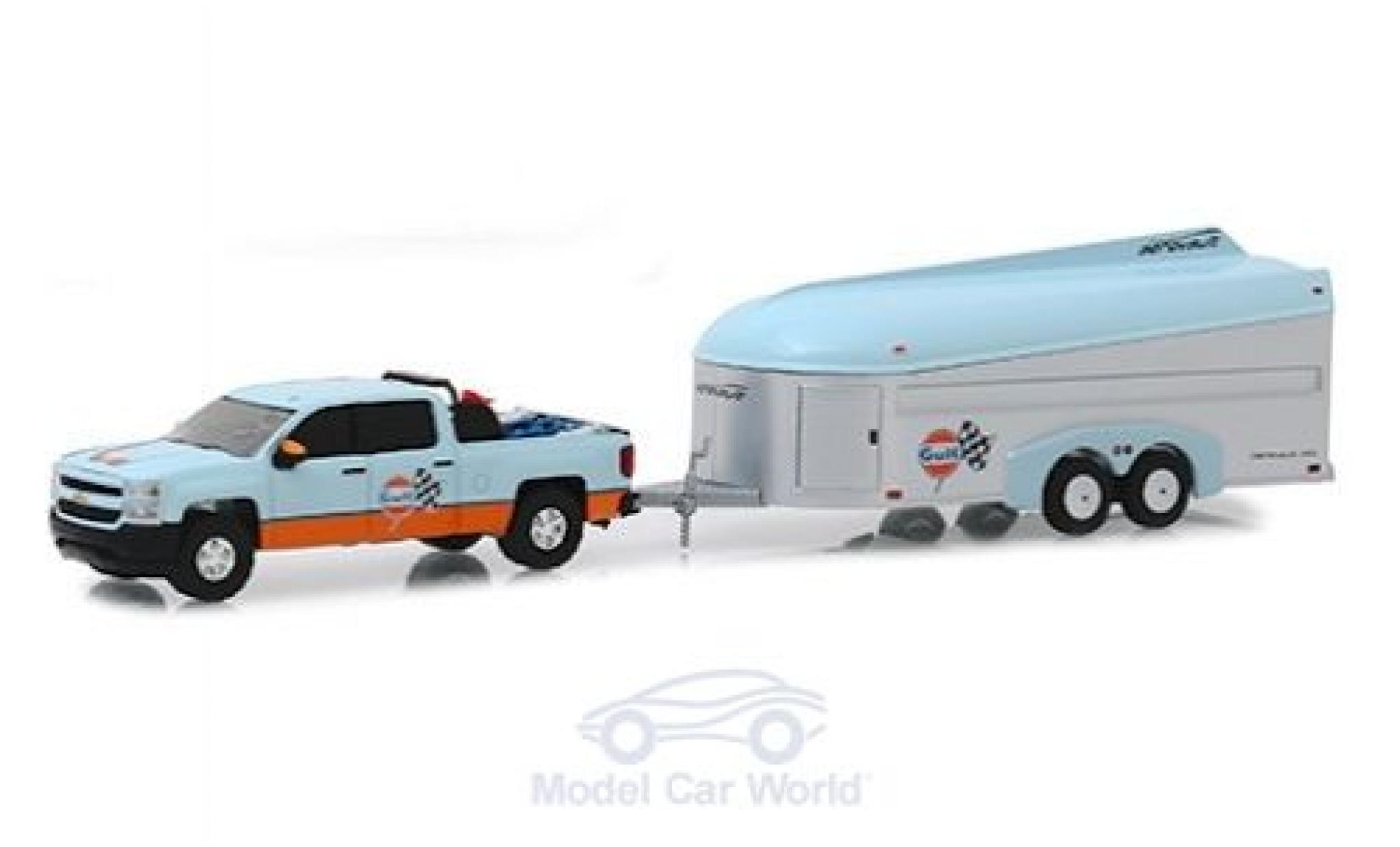 Chevrolet Silverado 1/64 Greenlight Gulf 2017 with Aerovault Trailer modellino in miniatura