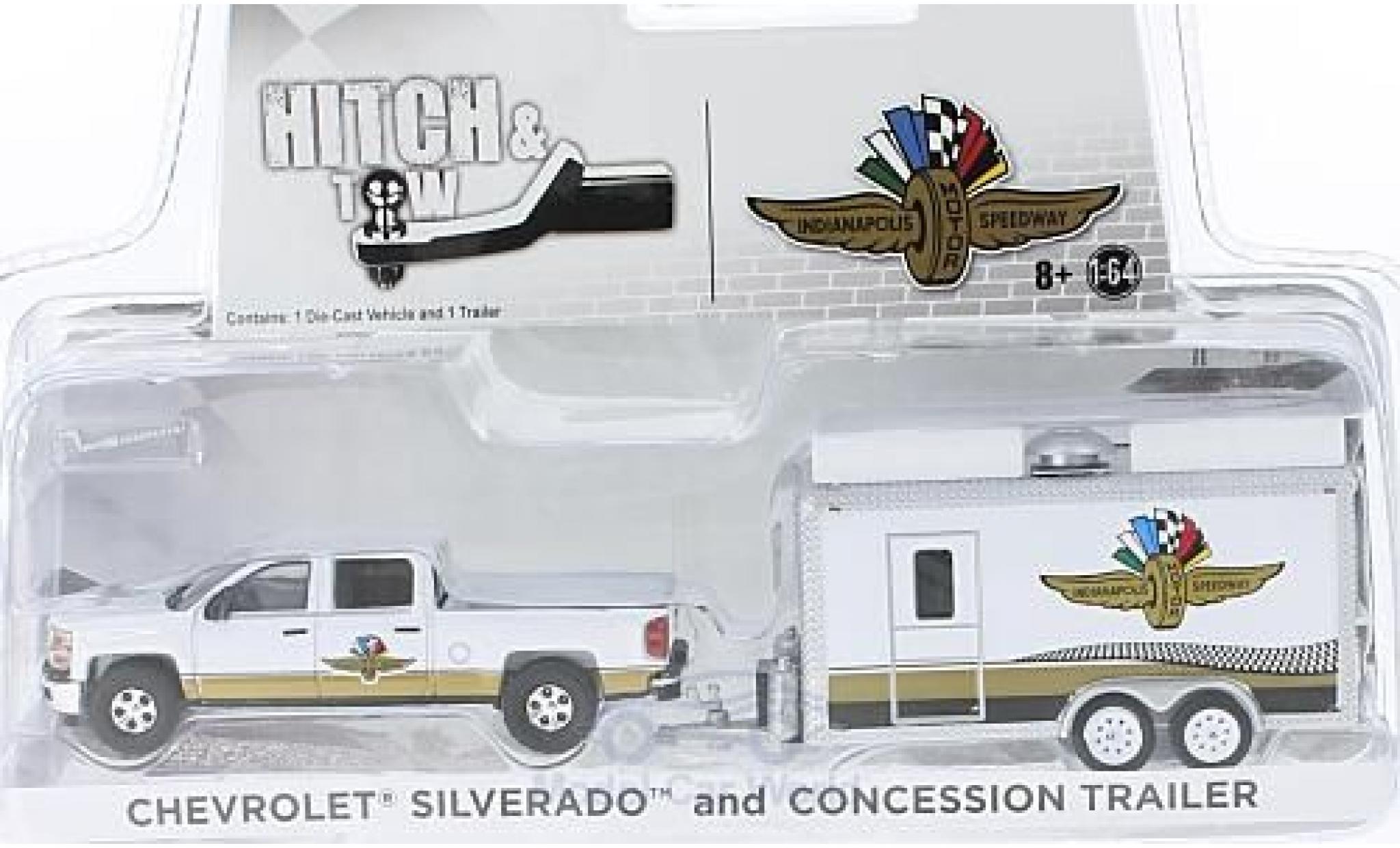 Chevrolet Silverado 1/64 Greenlight Indianapolis Motor Speedway mit Verkaufsanhänger modellino in miniatura