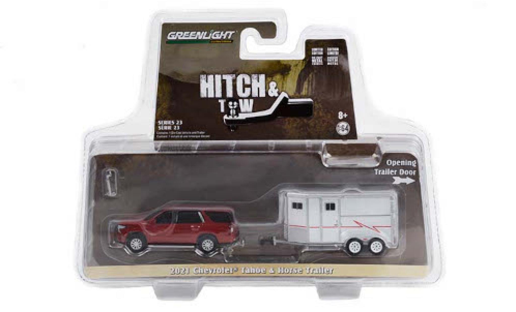 Chevrolet Tahoe 1/64 Greenlight rosso 2021 mit Horse Trailer modellino in miniatura