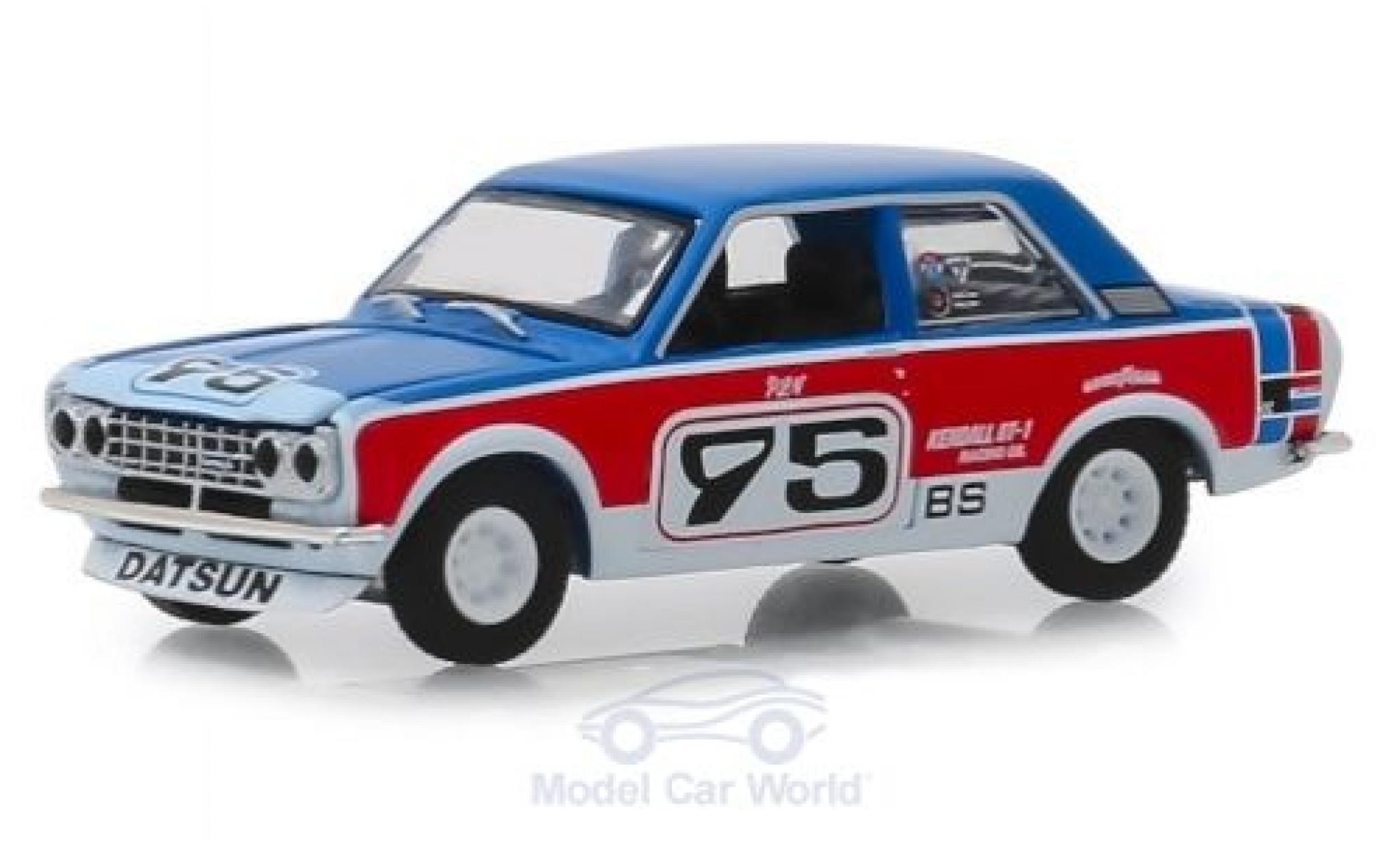 Datsun 510 1/64 Greenlight blu/rosso 1973 modellino in miniatura