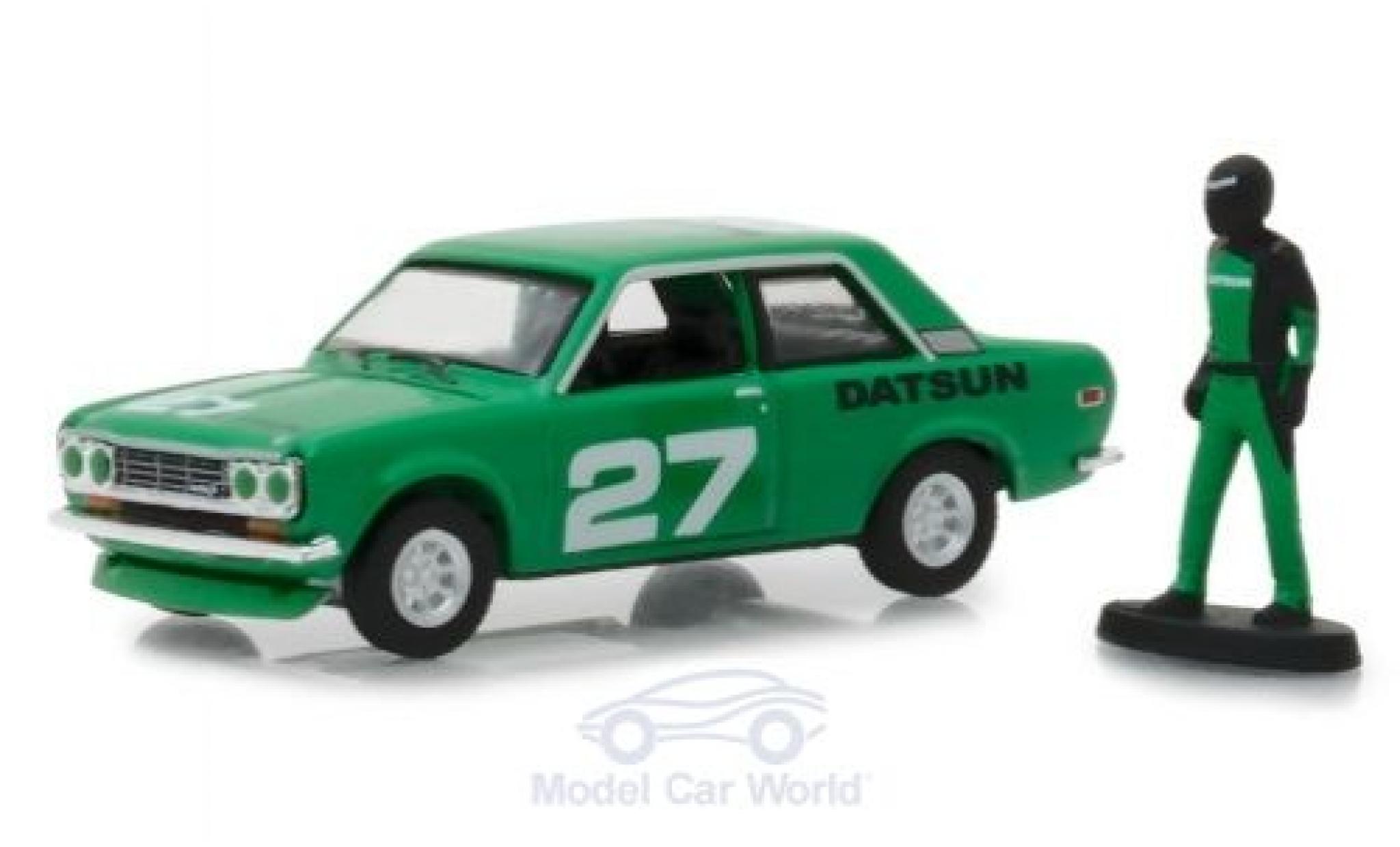 Datsun 510 1/64 Greenlight verde 1970 mit Rennfahrer Figur modellino in miniatura