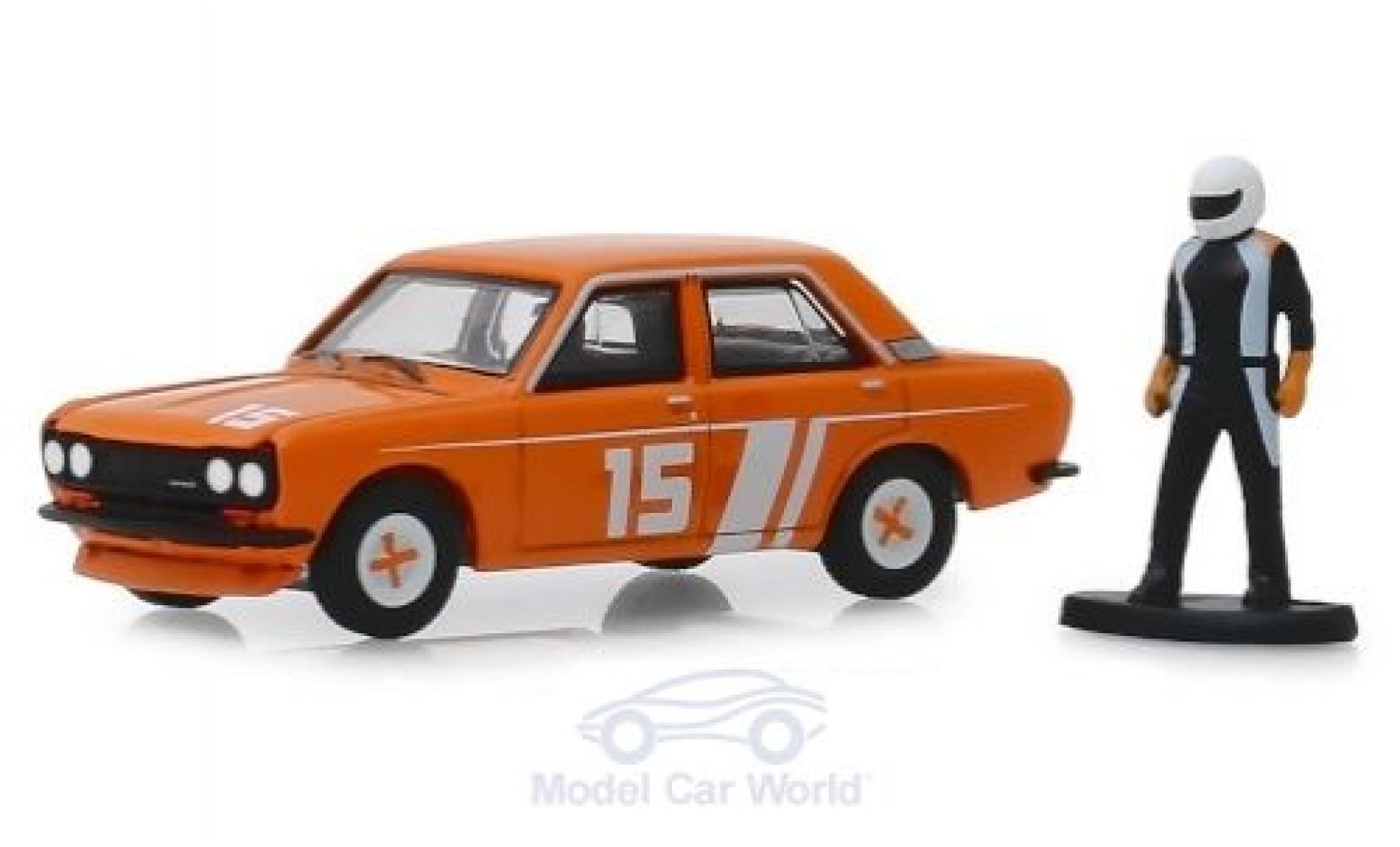 Datsun 510 1/64 Greenlight No.15 1970 mit Rennfahrerfigur modellino in miniatura