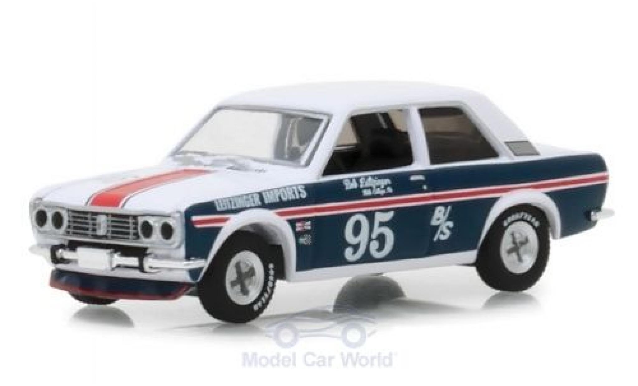 Datsun 510 1/64 Greenlight bianco/blu 1969 modellino in miniatura