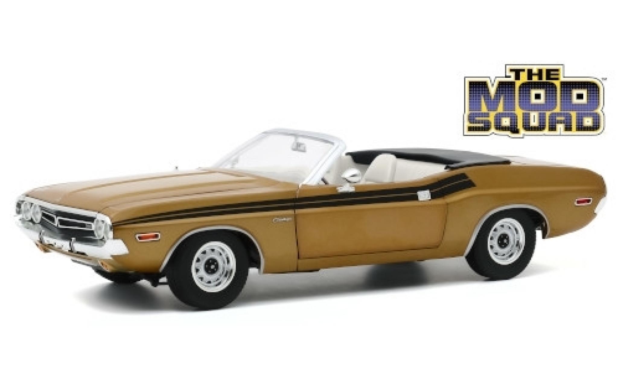 Dodge Challenger 1/18 Greenlight 340 Convertibile gold/nero The Mod Squad 1971 modellino in miniatura