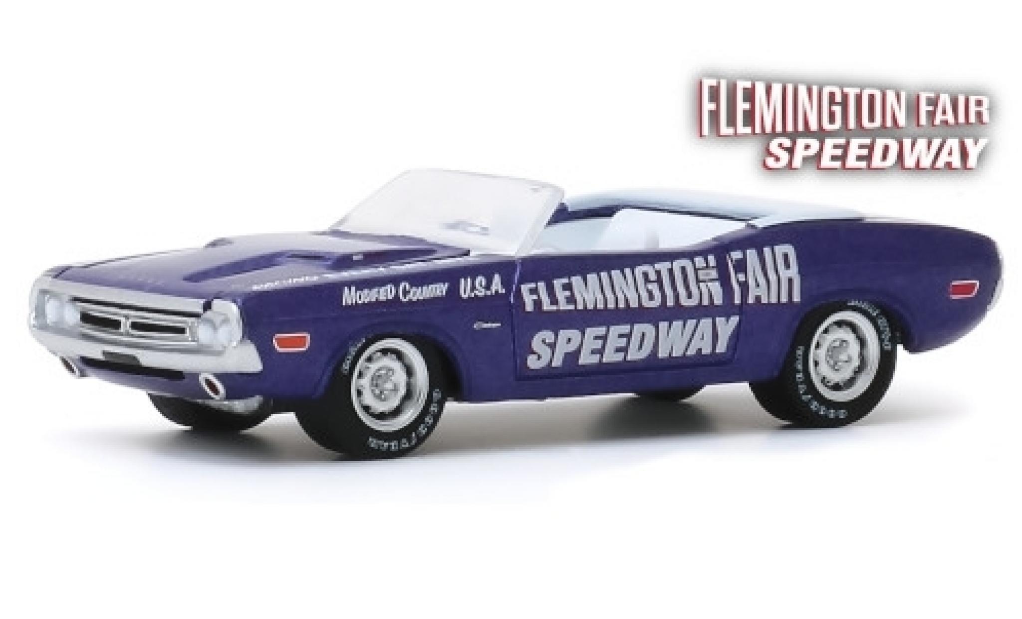 Dodge Challenger 1/64 Greenlight Convertibile metallico lila/Dekor Official Pace Car 1971 Flemington Fair Speedway modellino in miniatura