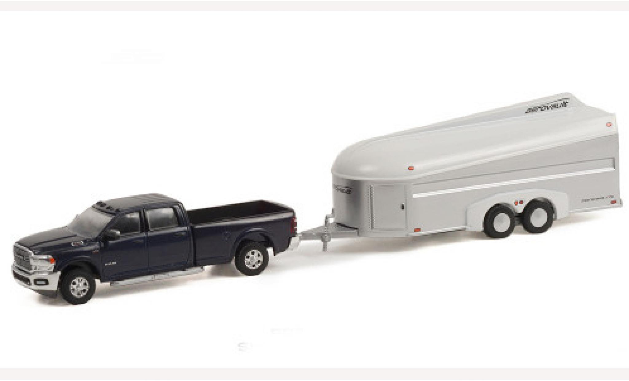 Dodge RAM 1/64 Greenlight 3500 Laramie Crew Cab grigio 2021 mit Aerovault MK II Trailer modellino in miniatura