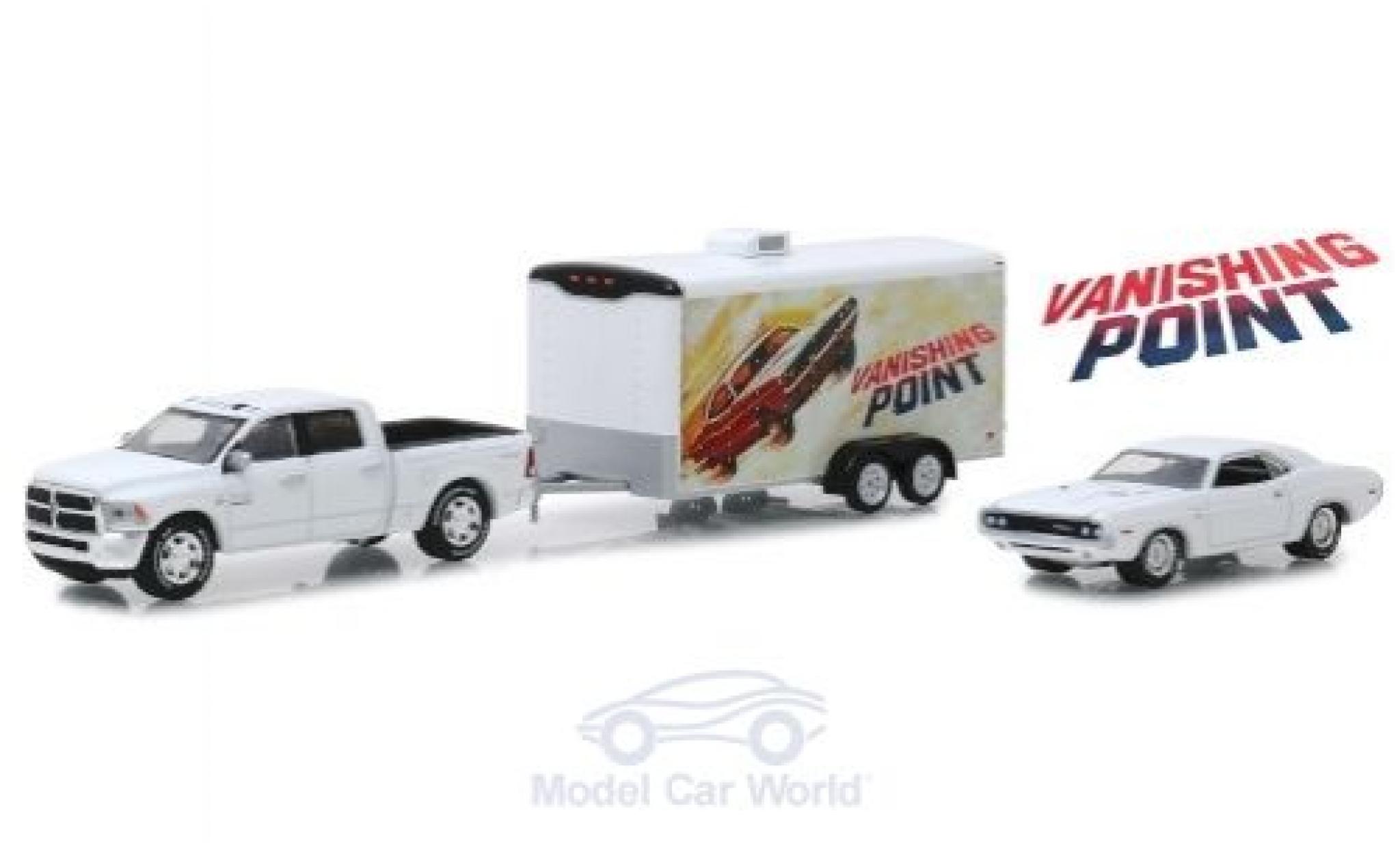 Dodge RAM 1/64 Greenlight 2500 Vanishing Point 1971 mi Anhänger und Challenger R/T modellino in miniatura