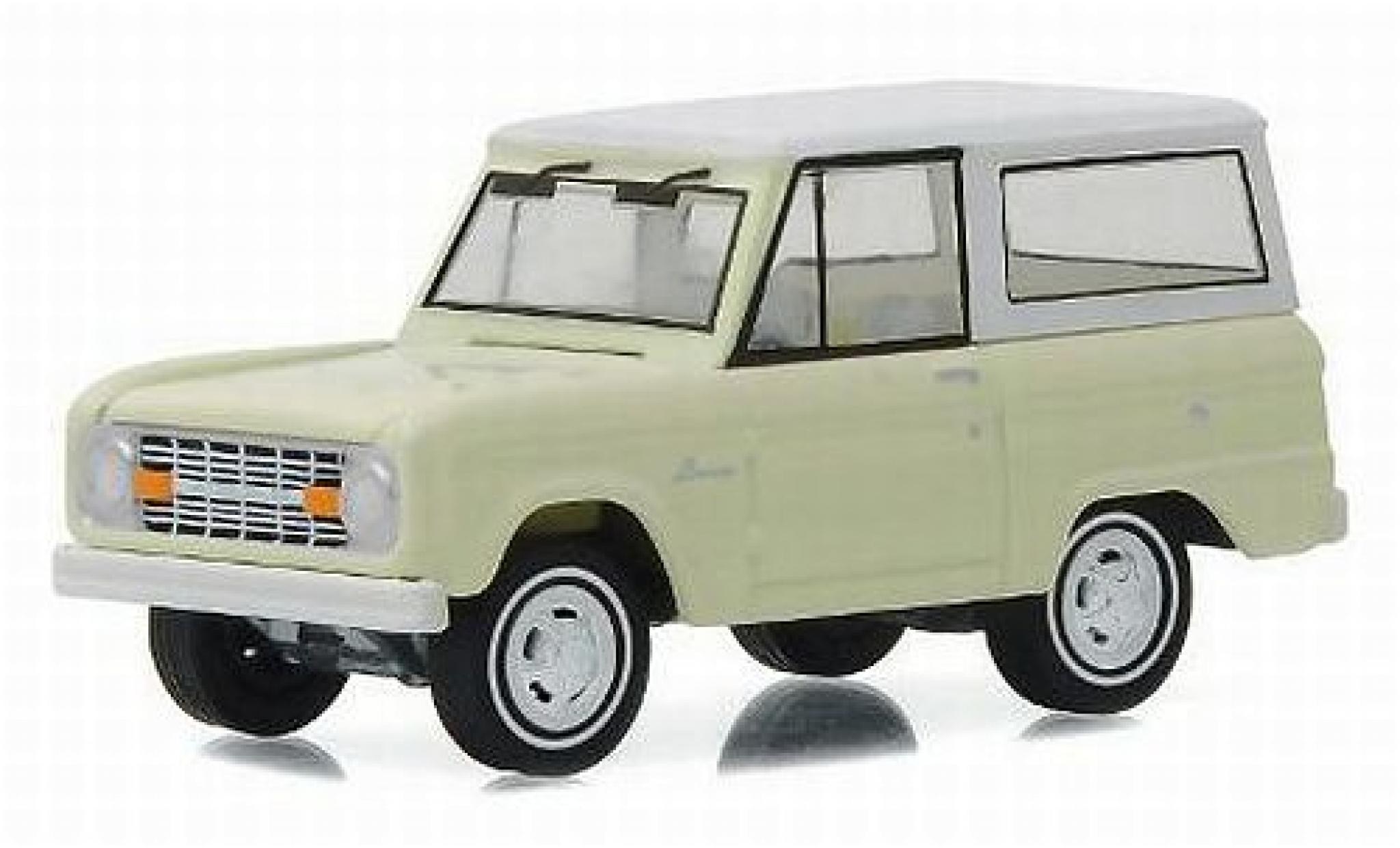 Ford Bronco 1/64 Greenlight beige/bianco 1966 50th Anniversaire Edition sans Vitrine modellino in miniatura