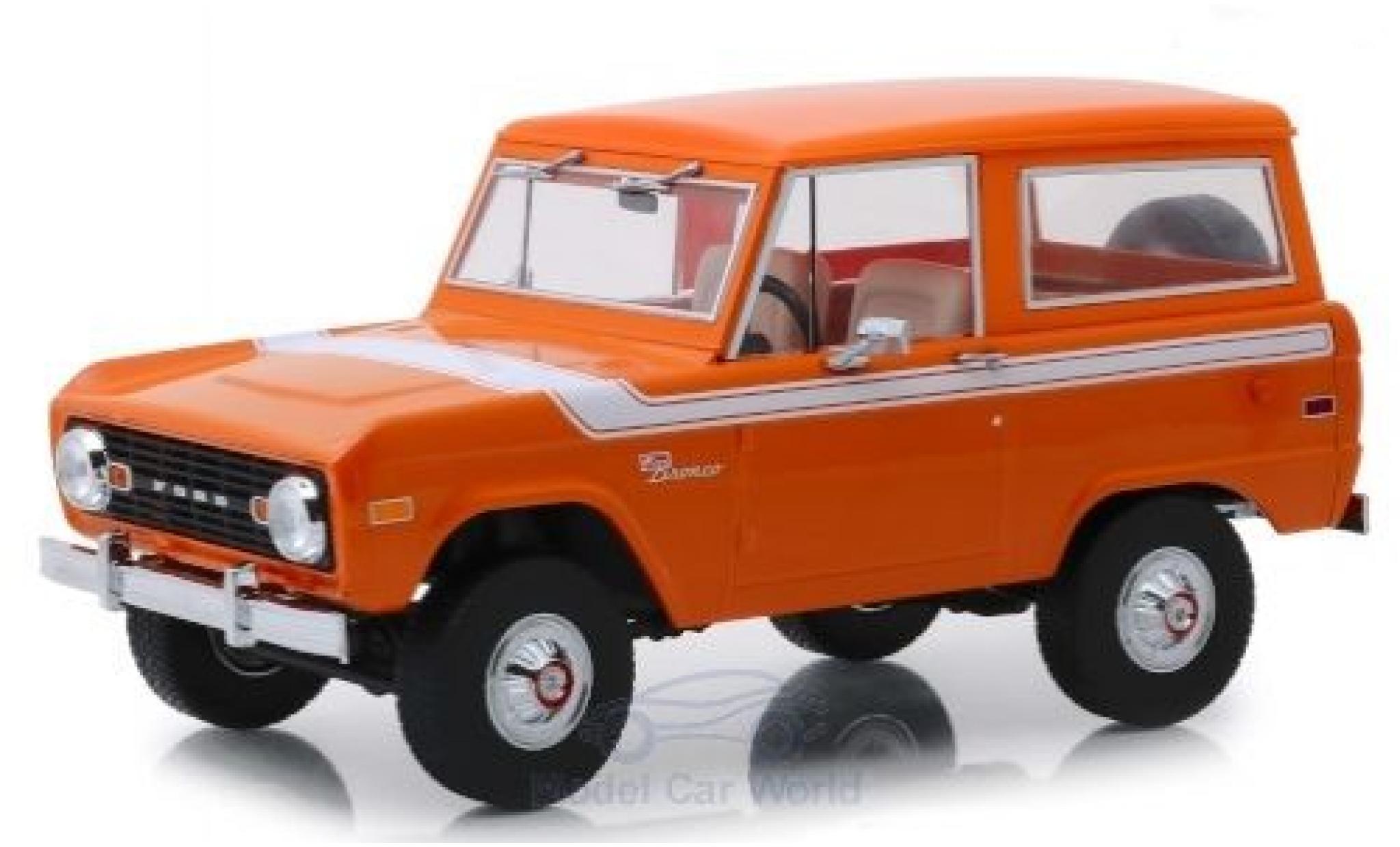Ford Bronco 1/18 Greenlight Special Decor orange/bianco 1977 modellino in miniatura