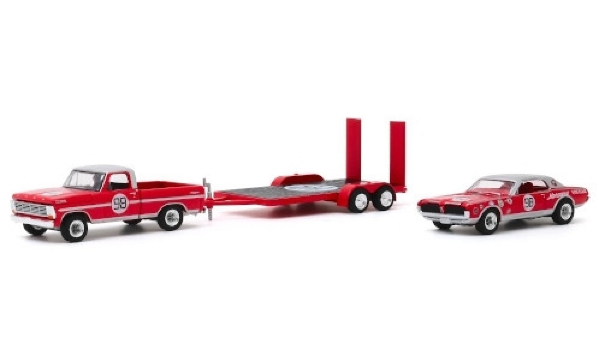 Ford F-1 1/64 Greenlight 00 1967 avec Flachbettanhänger et Mercury Cougar No.98 D.Gurney modellino in miniatura