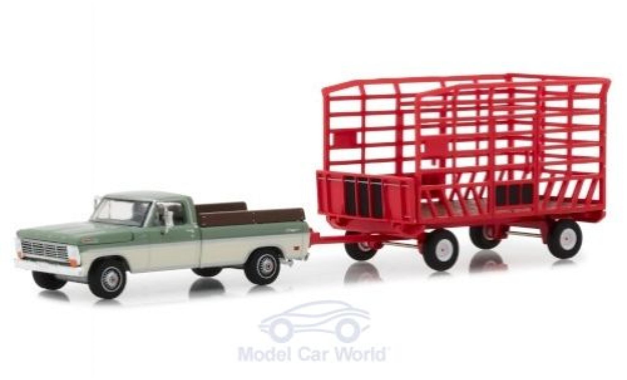 Ford F-1 1/64 Greenlight 00 Farm & Ranch oliv/bianco 1969 mit Transportanhänger modellino in miniatura