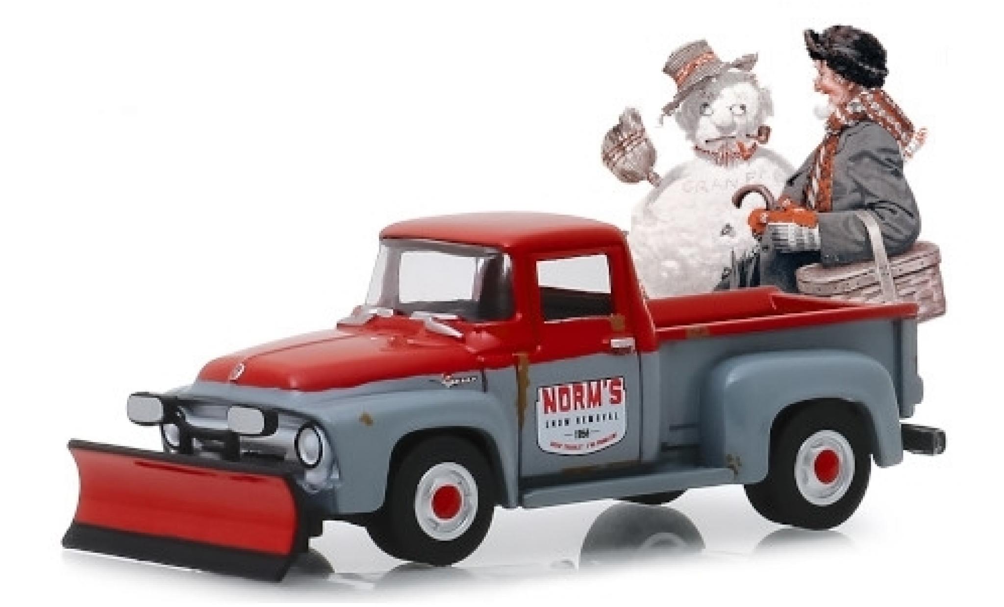 Ford F-1 1/64 Greenlight 00 grigio/rosso Norms Snow Removal 1956 mit Schneepflug und Gebrauchsspuren modellino in miniatura