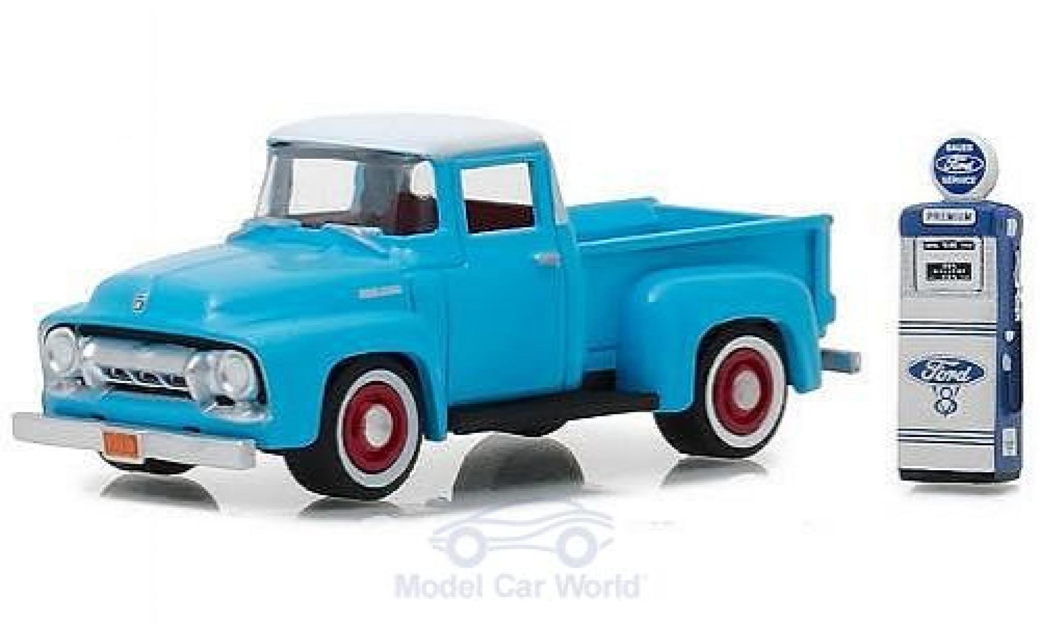 Ford F-1 1/64 Greenlight 00 blu/bianco 1954 mit Zapfsäule modellino in miniatura