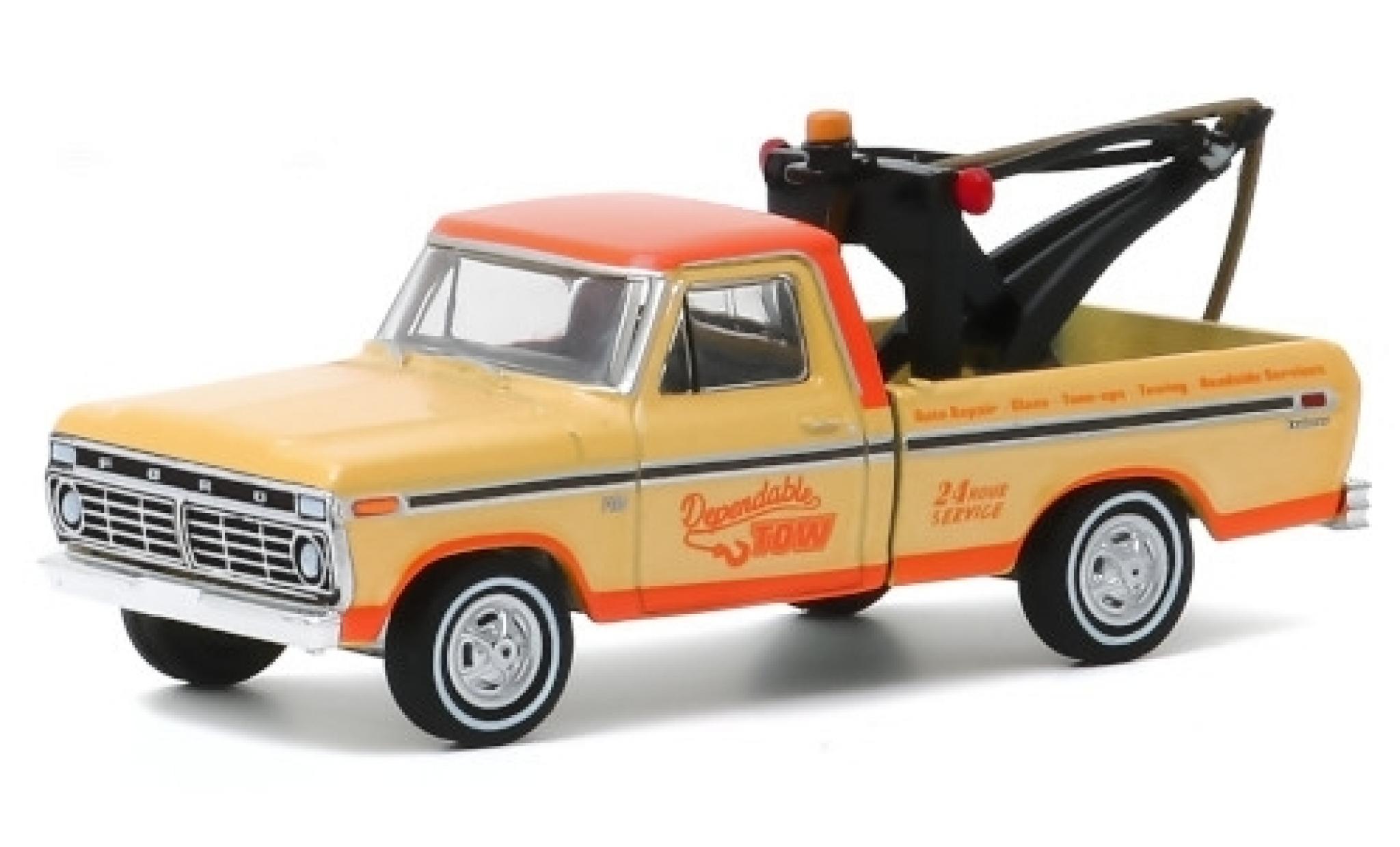 Ford F-1 1/64 Greenlight 00 Tow Truck beige/orange Dependable Tow 1973 modellino in miniatura