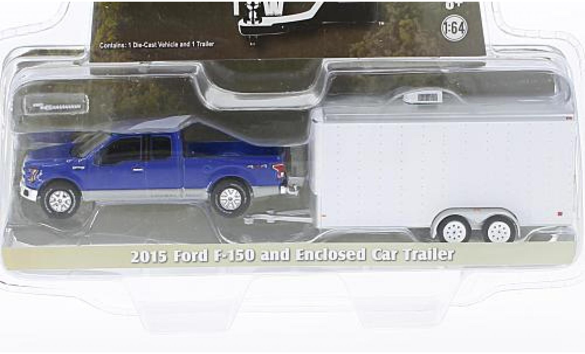 Ford F-1 1/64 Greenlight 50 blu 2015 avec Remorque porte-voiture modellino in miniatura