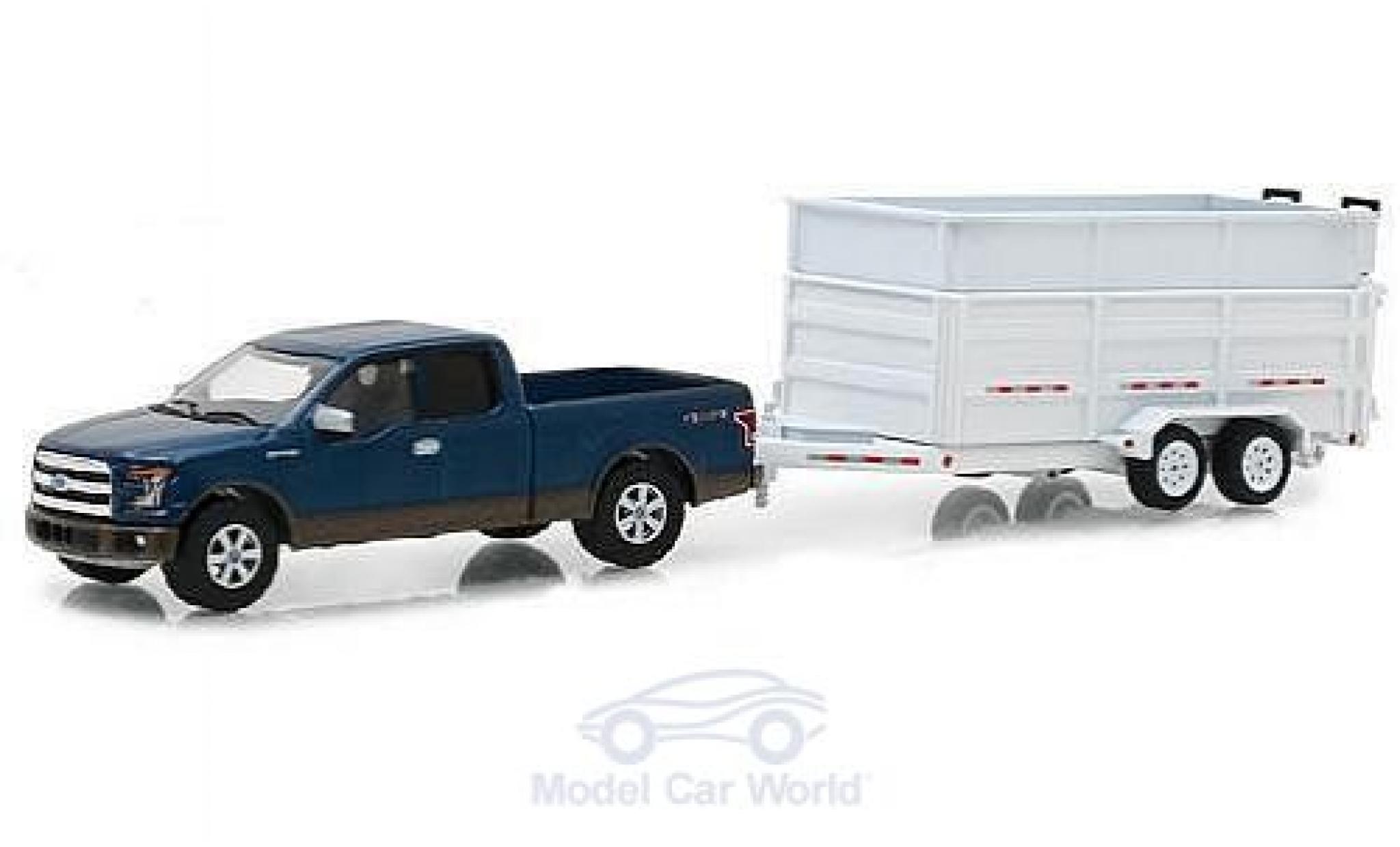 Ford F-1 1/64 Greenlight 50 metallico blu 2016 mit Kippanhänger modellino in miniatura