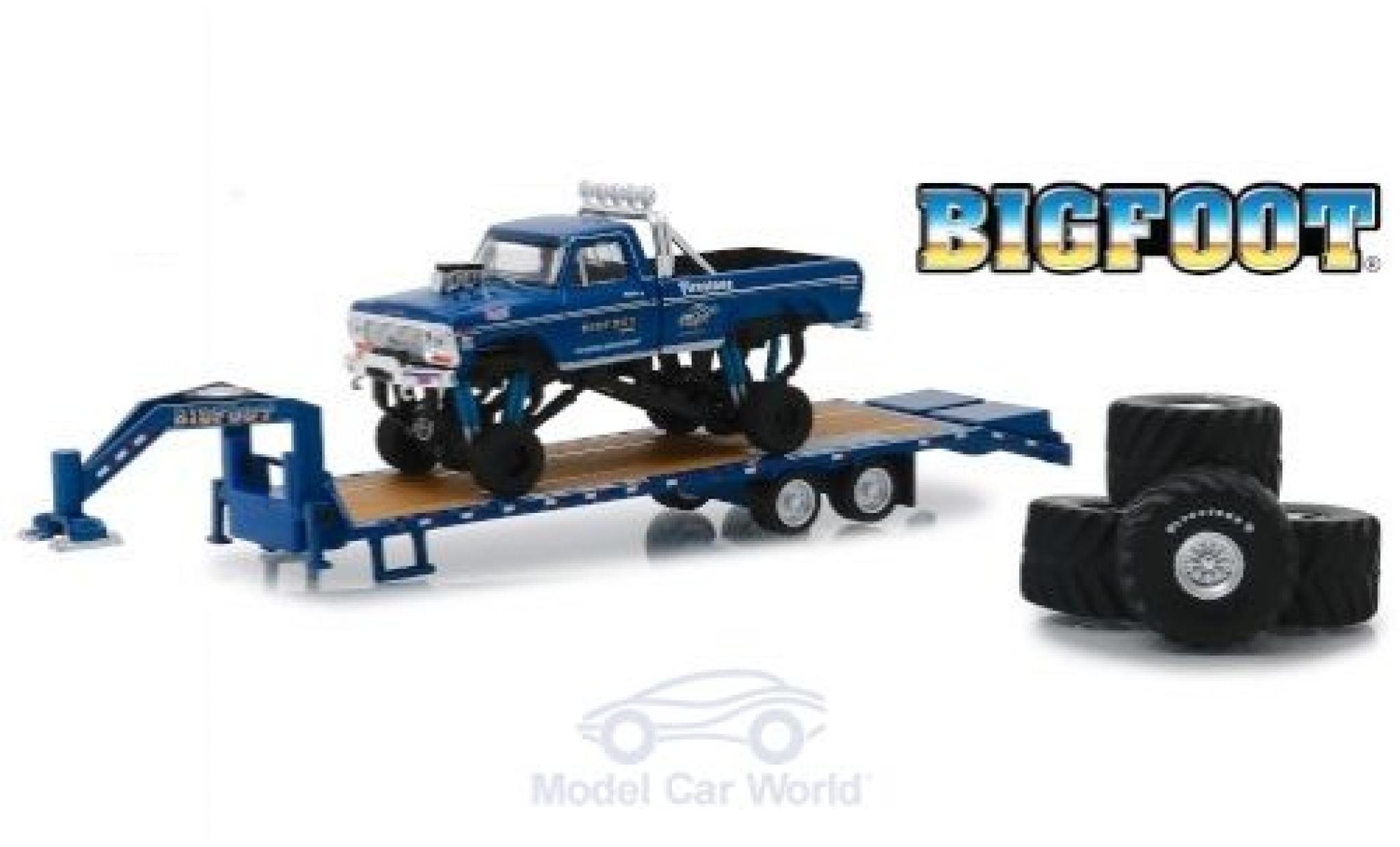 Ford F-250 1/64 Greenlight Monster Truck Bigfoot 1974 with Gooseneck Trailer and Tires modellino in miniatura