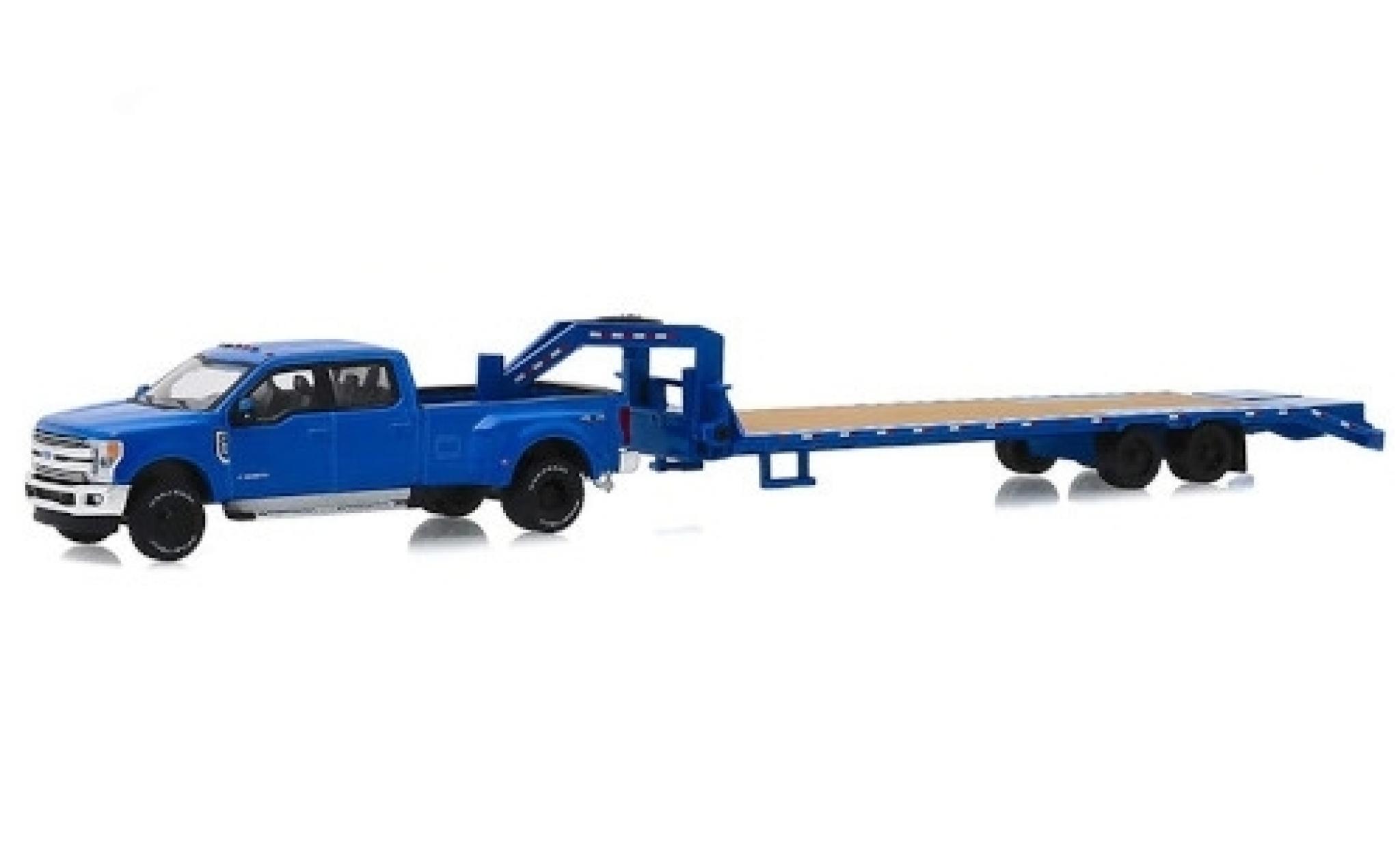 Ford F-350 1/64 Greenlight Lariat blu 2019 avec Zweiachs-Schwanenhalsanhänger modellino in miniatura