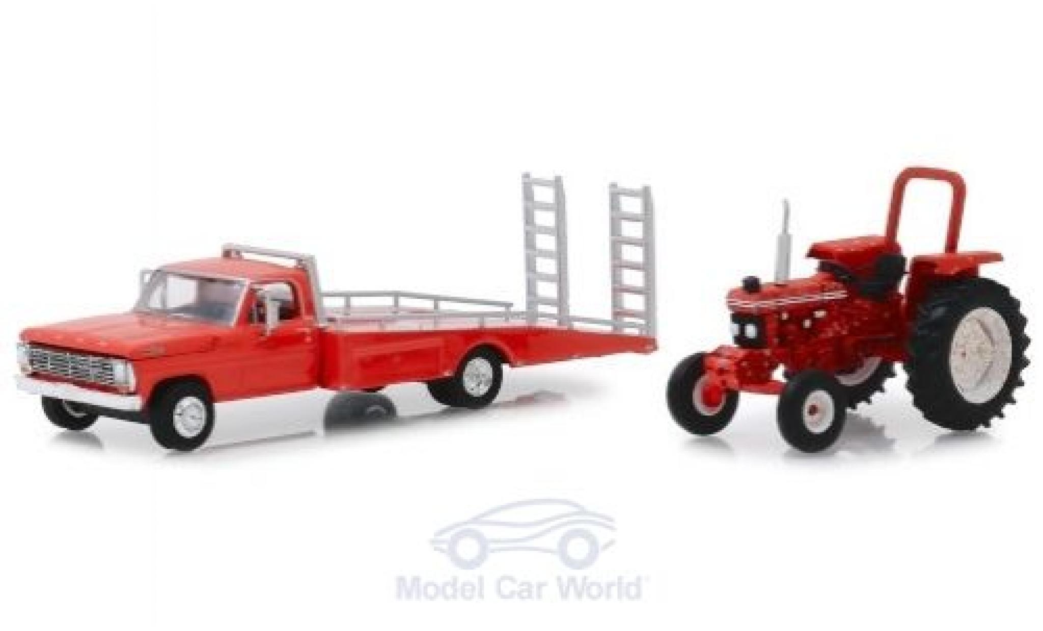Ford F-350 1/64 Greenlight F 350 rosso 1969 Ramp Truc + 5610 Tractor modellino in miniatura