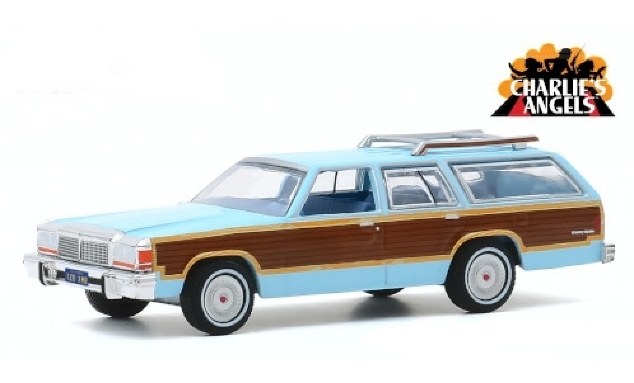 Ford LTD 1/18 Greenlight Country Squire blu/Holzoptik Charlies Angels 1979 modellino in miniatura