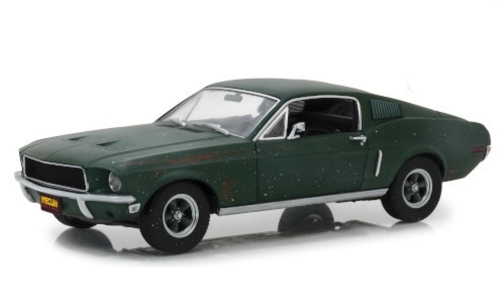 Ford Mustang 1/18 Greenlight GT Fastback metallico verde Bullitt 1968 unrestauriert mit Stickerbogen modellino in miniatura