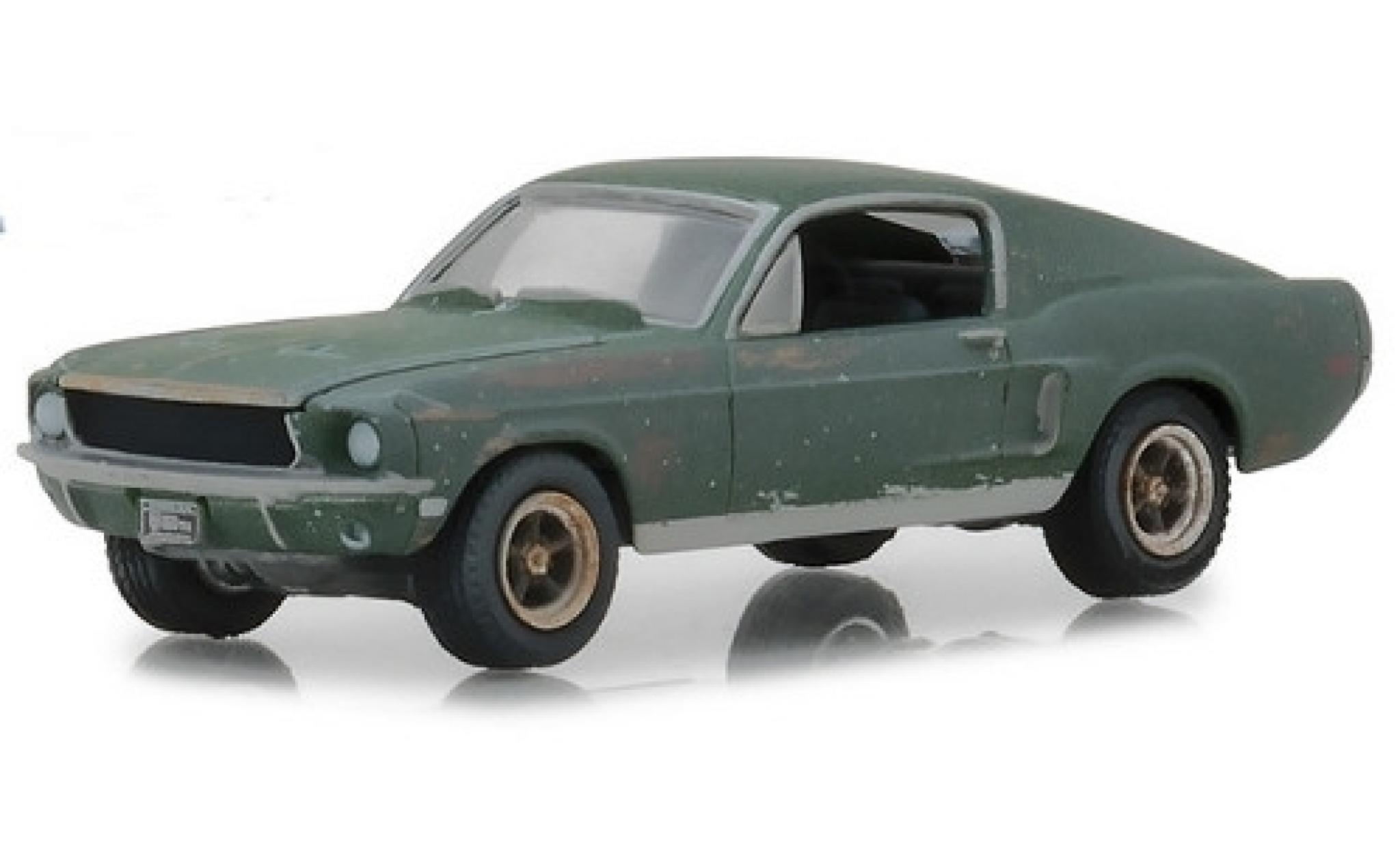 Ford Mustang 1/64 Greenlight GT Fastback unrestored verde Film Bullitt 1968 Steve McQueen modellino in miniatura