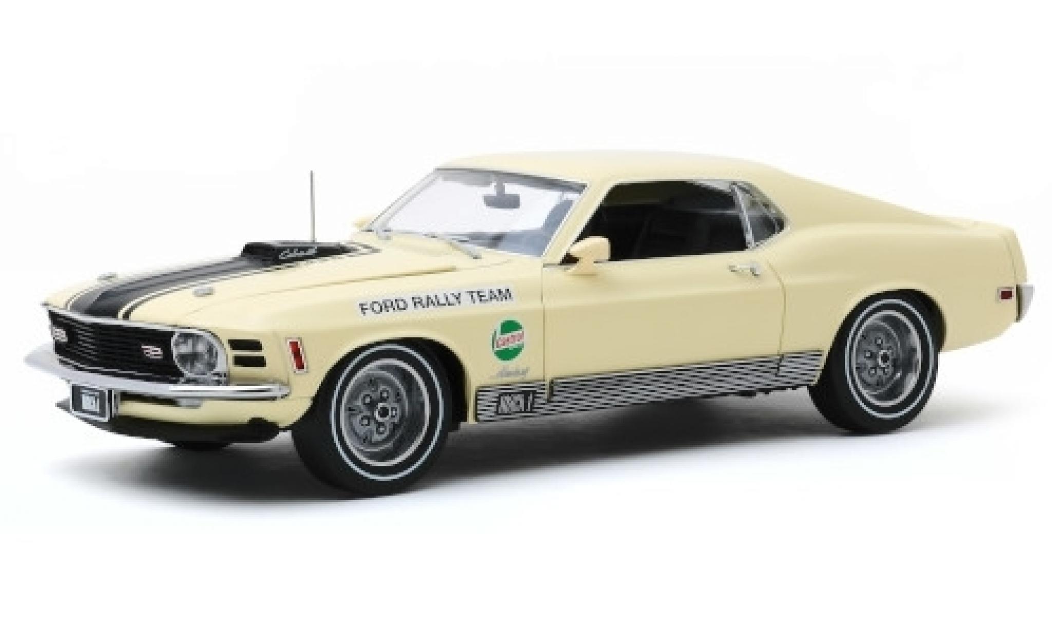 Ford Mustang 1/18 Greenlight Mach 1 428 beige/matt-nero Rally Team Castrol SCCA Manufacturers Road Rally 1970 modellino in miniatura