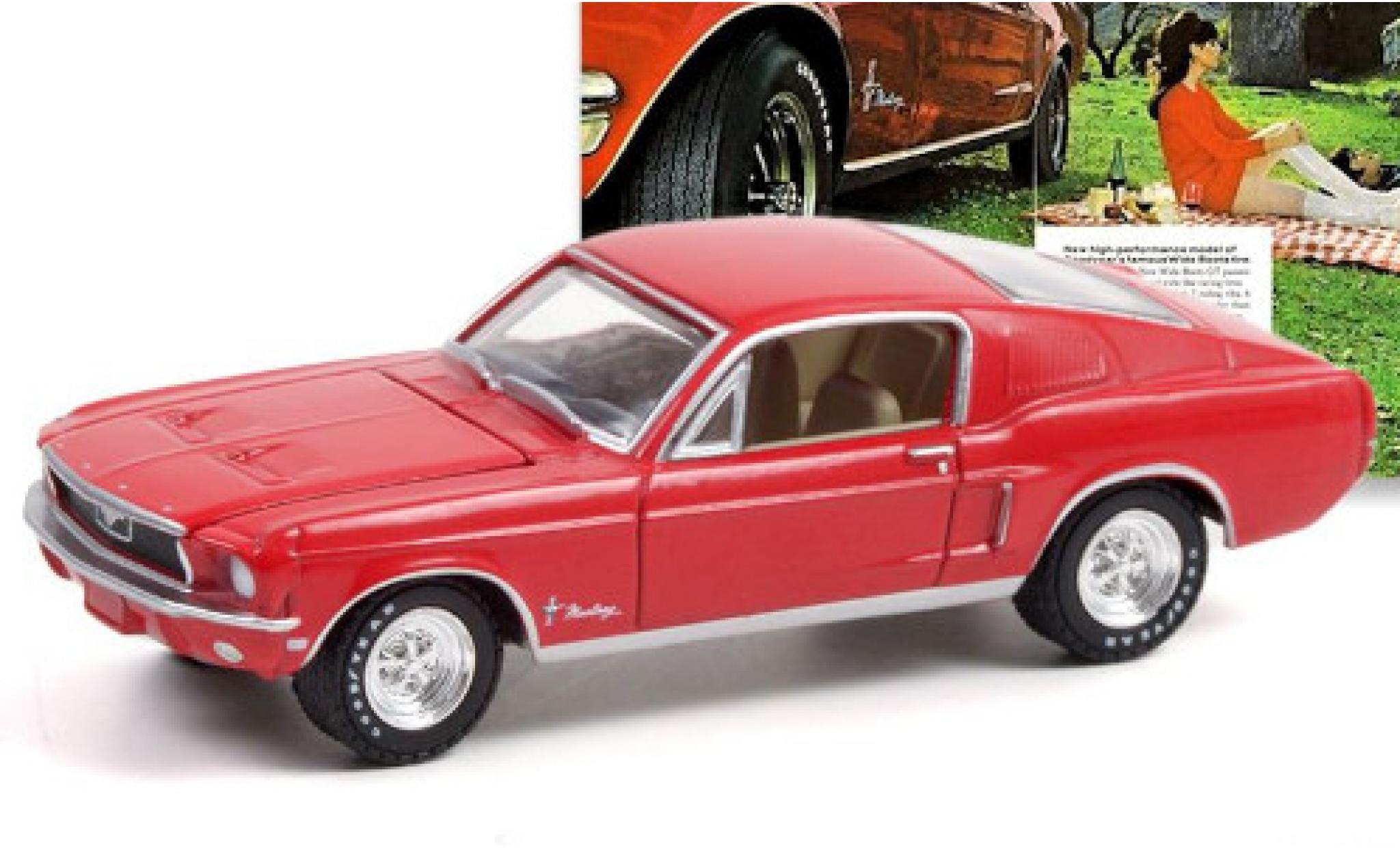 Ford Mustang 1/64 Greenlight rosso 1968 Wide Boots GT modellino in miniatura