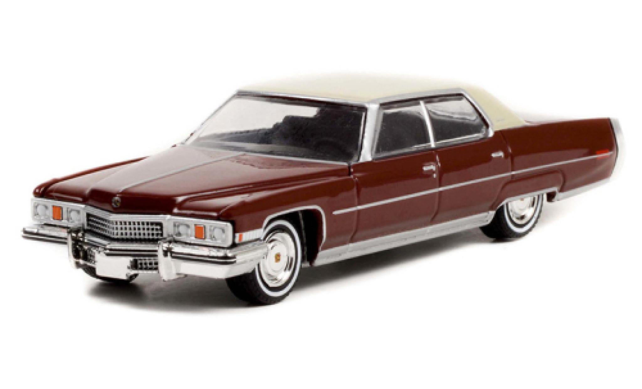 Cadillac Sedan 1/64 Greenlight DeVille rosso/bianco Rocky 1973 modellino in miniatura