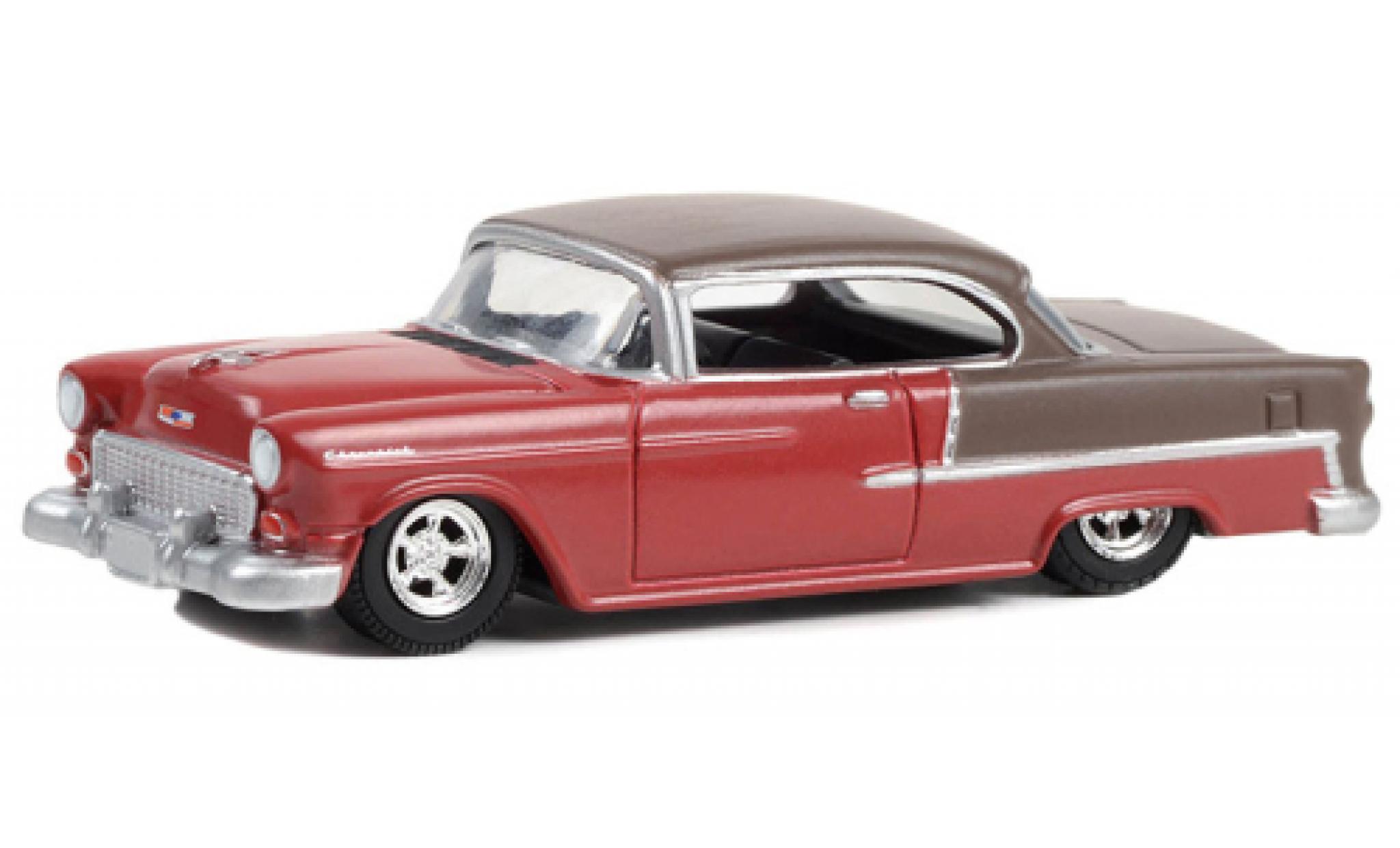 Chevrolet Bel Air 1/64 Greenlight Bel air grigio/rosso foncé 1955 modellino in miniatura