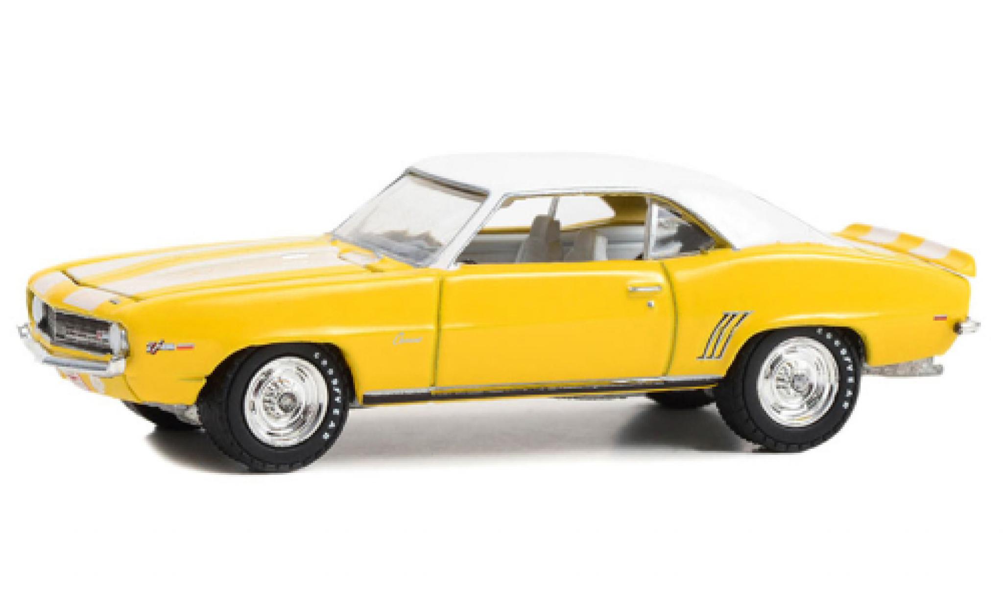 Chevrolet Camaro 1/64 Greenlight Z/28 giallo/bianco 1969 modellino in miniatura